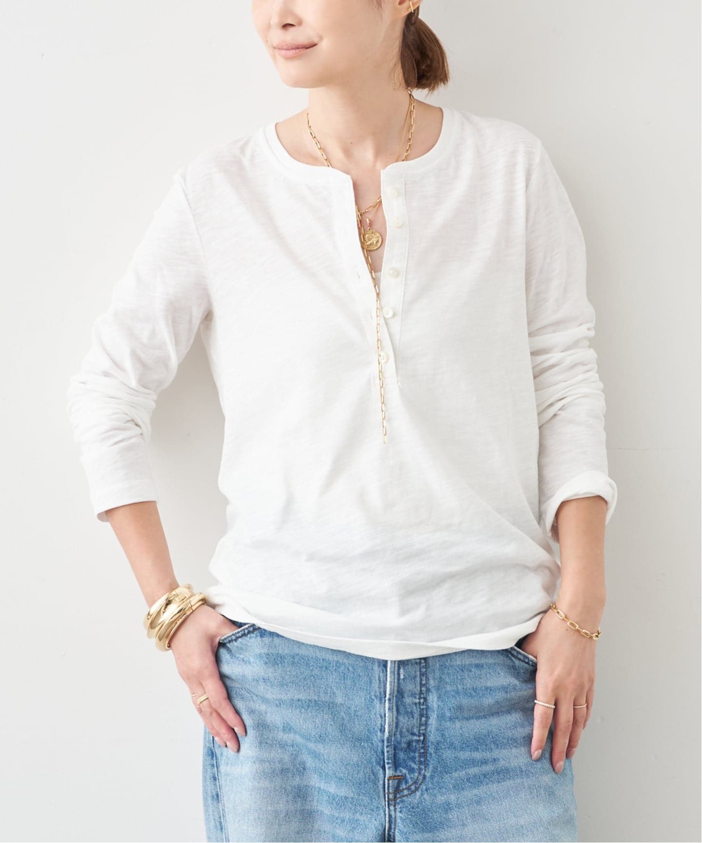 COTTON SLAB HENRY Tシャツ（Tシャツ／カットソー）｜Deuxieme