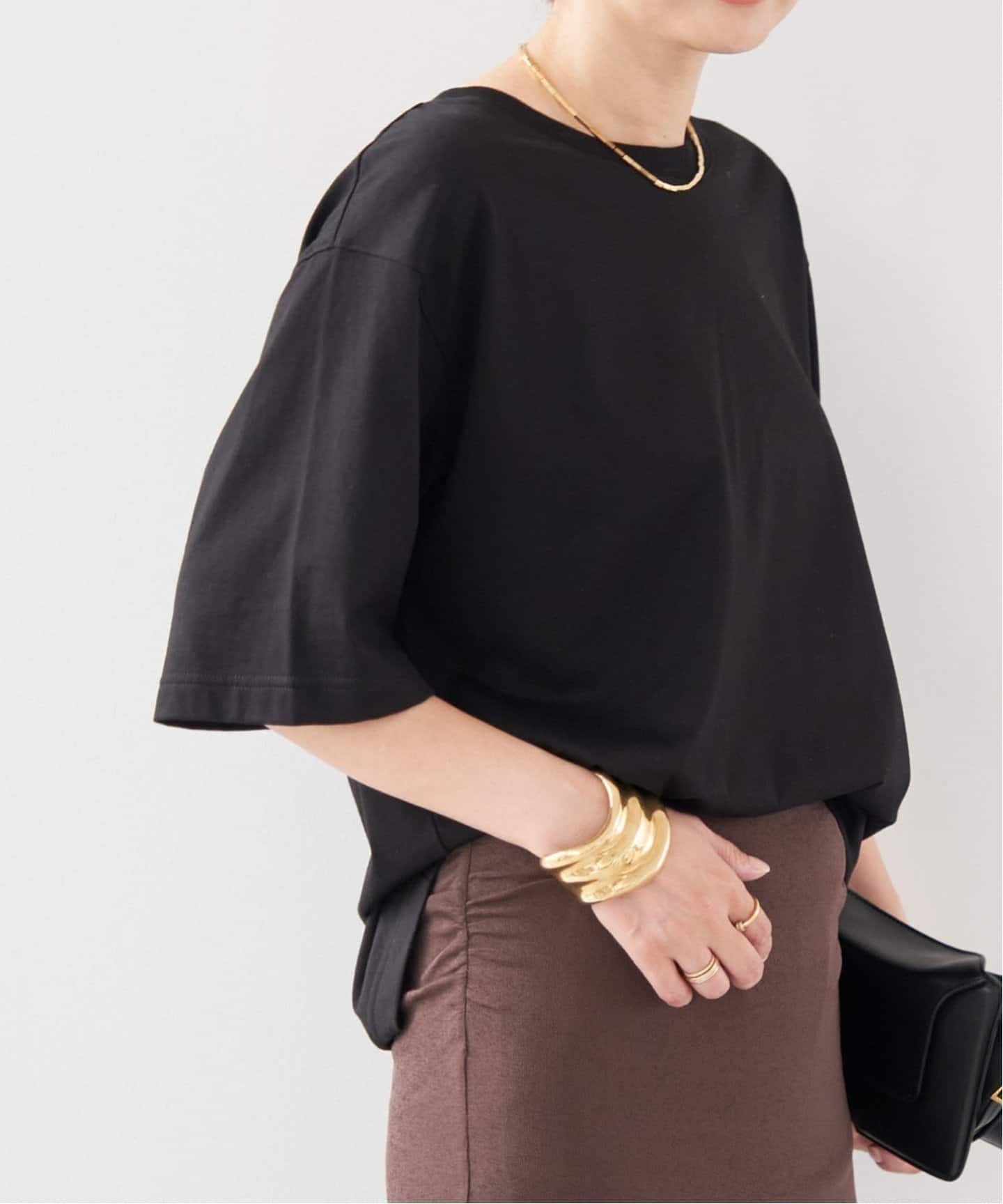 ドゥーズィエムクラス　半袖スウェット ジャージ素材　リブ　黒　洗える 追加 Shapely Tシャツ（Tシャツ／カットソー）｜Deuxieme Classe