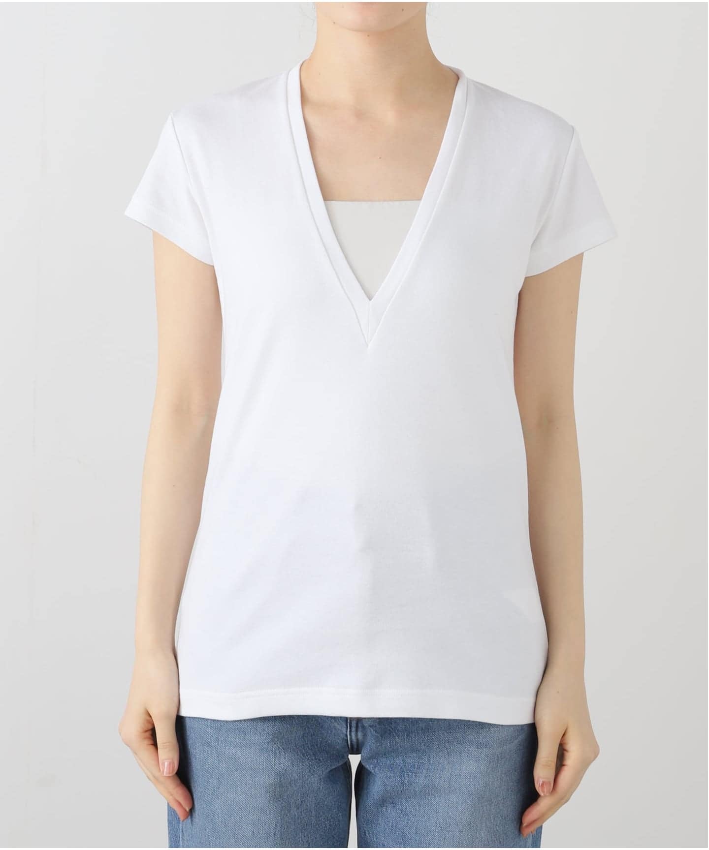 MADISONBLUE DEEP Vネック 半袖Tシャツ ホワイト MADISONBLUE / マディソンブルー】DEEP V NECK TEE（Tシャツ