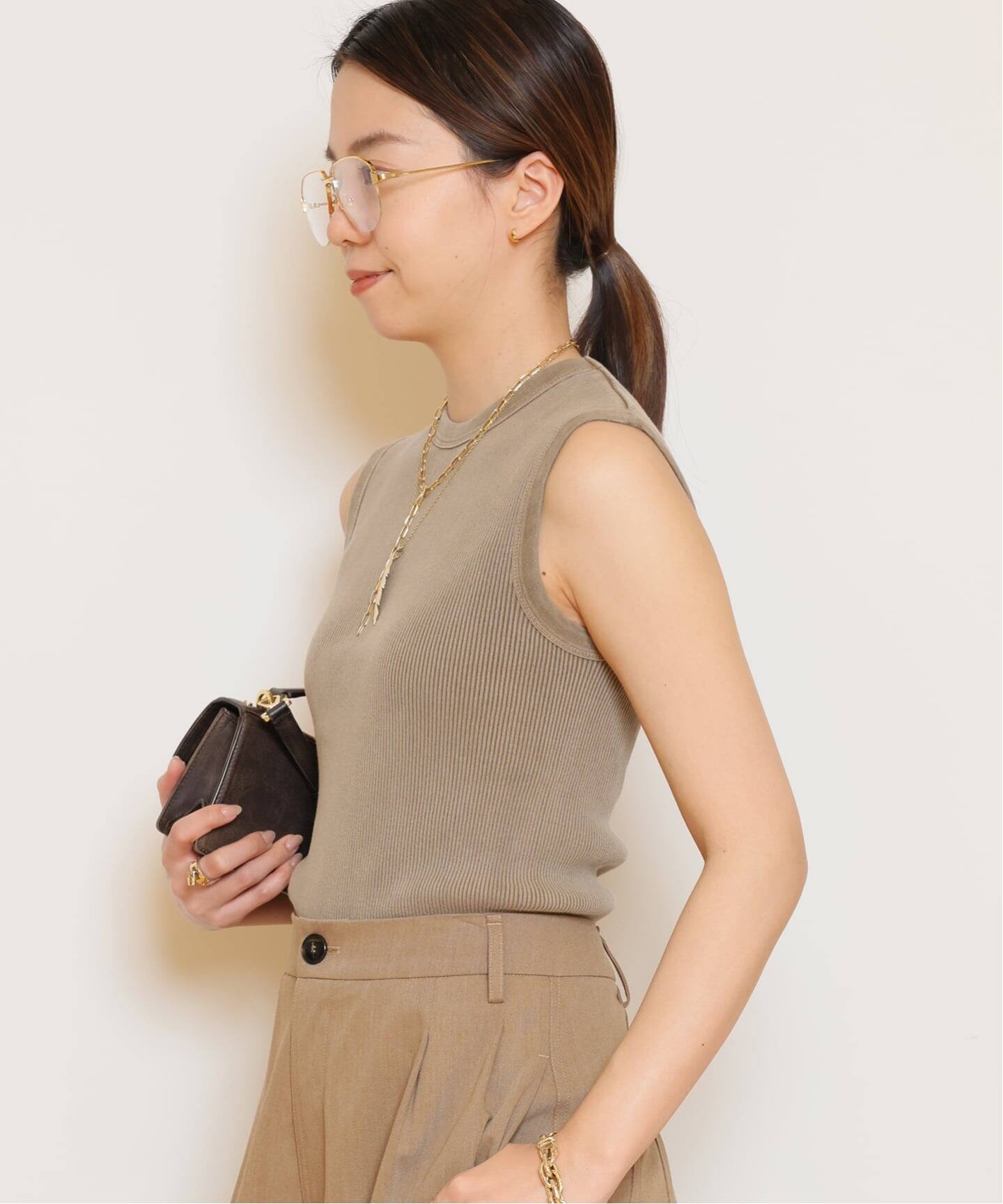 ドゥーズィエムクラス カットソー リブ ノースリーブ F ピンクベージュ Deuxieme Classe（ドゥーズィエムクラス） Deuxieme Classe sleeveless