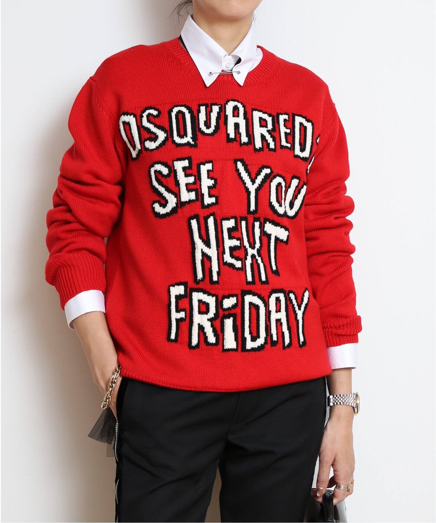 DSQUARED2/ディースクエアード】 LOGO クルーネックプルオーバーニット 