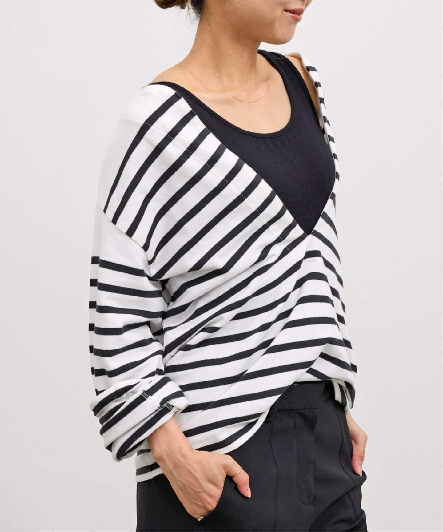 GOOD GRIEF!/グッド グリーフ】 SPLIT NECK BORDER TOP（Tシャツ