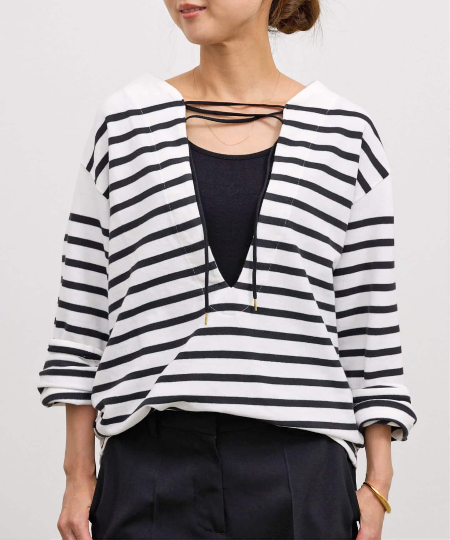 GOOD GRIEF!/グッド グリーフ】 SPLIT NECK BORDER TOP（Tシャツ