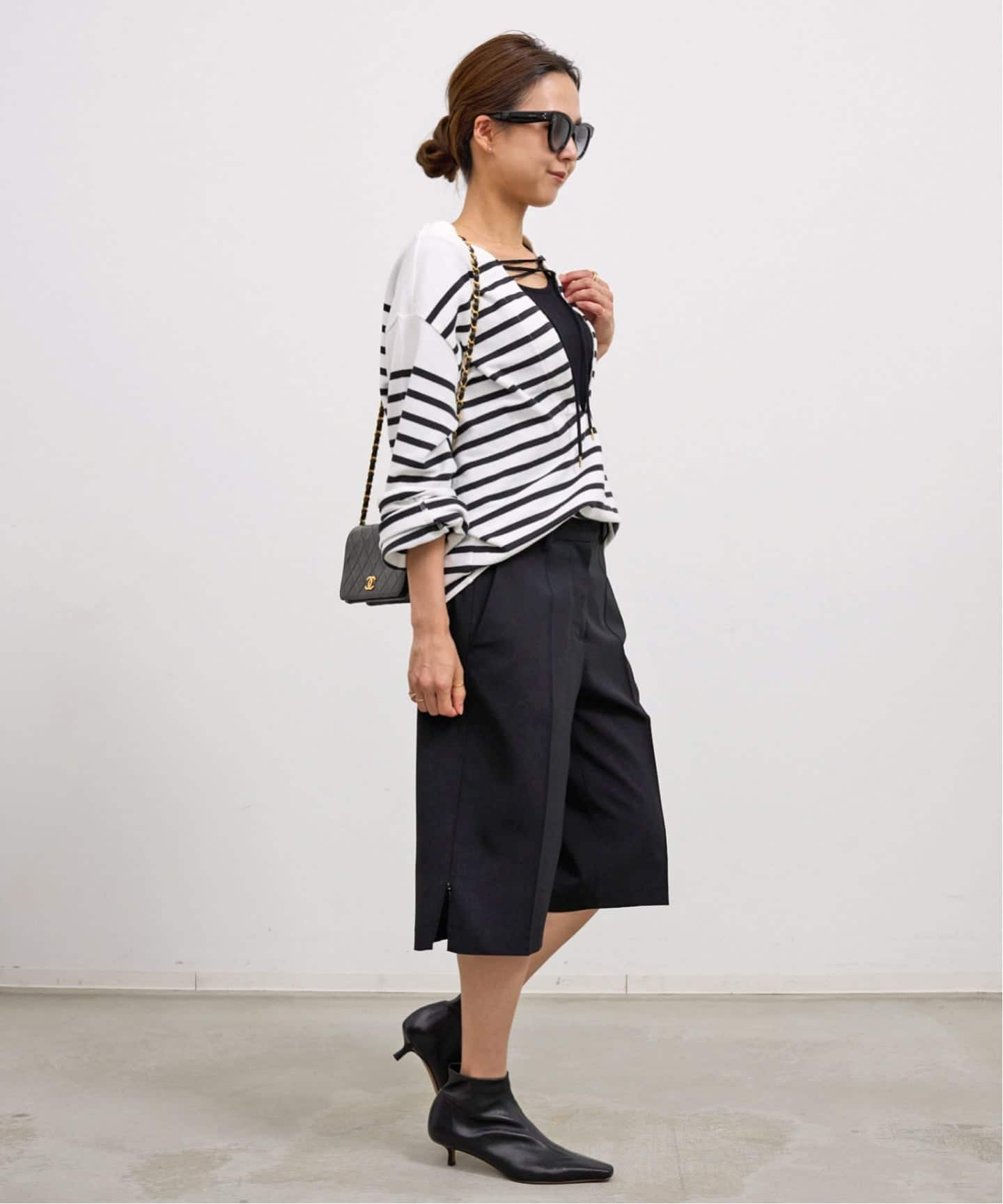 GOOD GRIEF!/グッドグリーフBorder TOPS カラー ブラック GOOD GRIEF!/グッド グリーフ】 SPLIT NECK BORDER TOP（Tシャツ