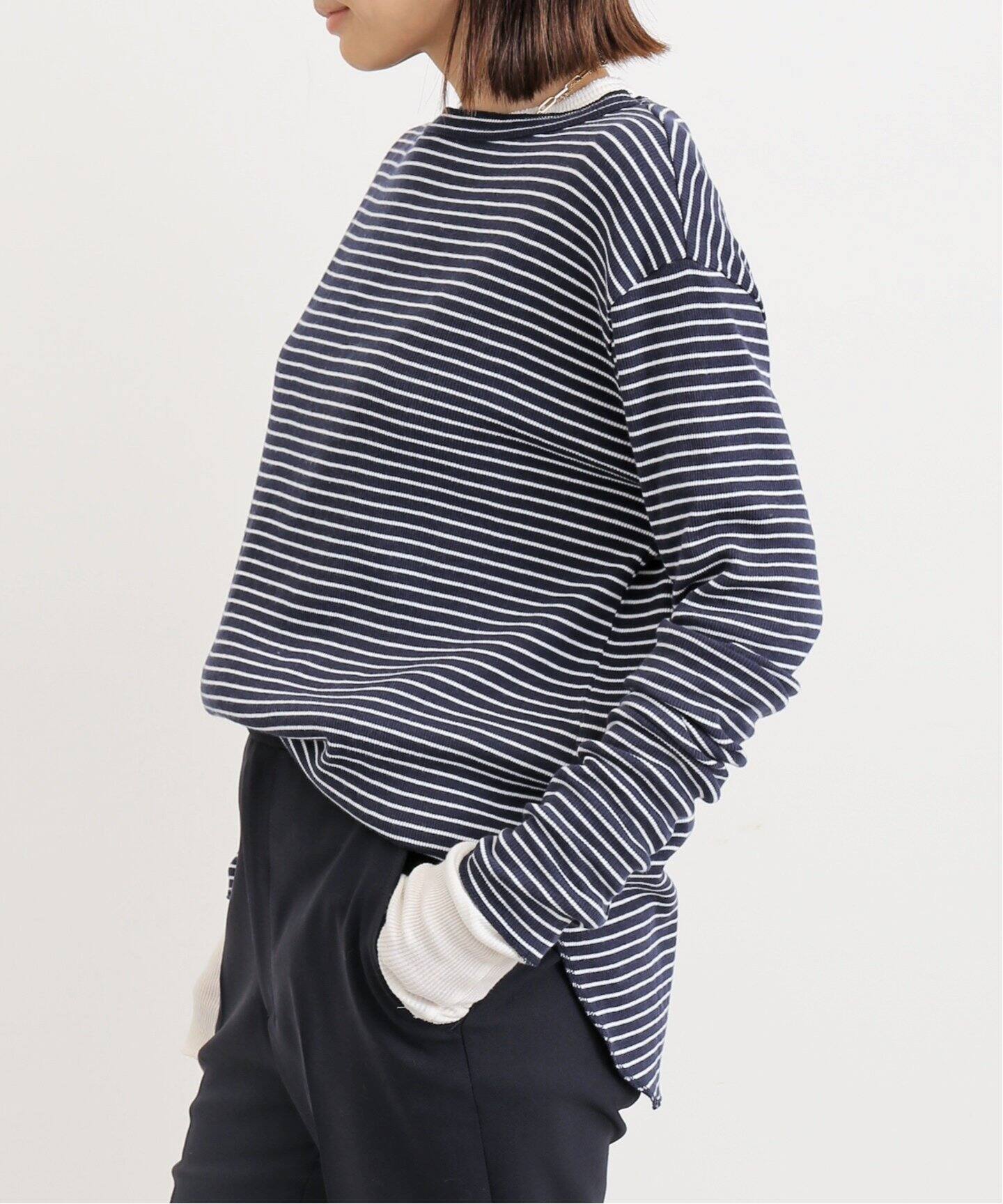 BORDER RIB LONGSLEEVE T-SHIRT（Tシャツ／カットソー）｜L  