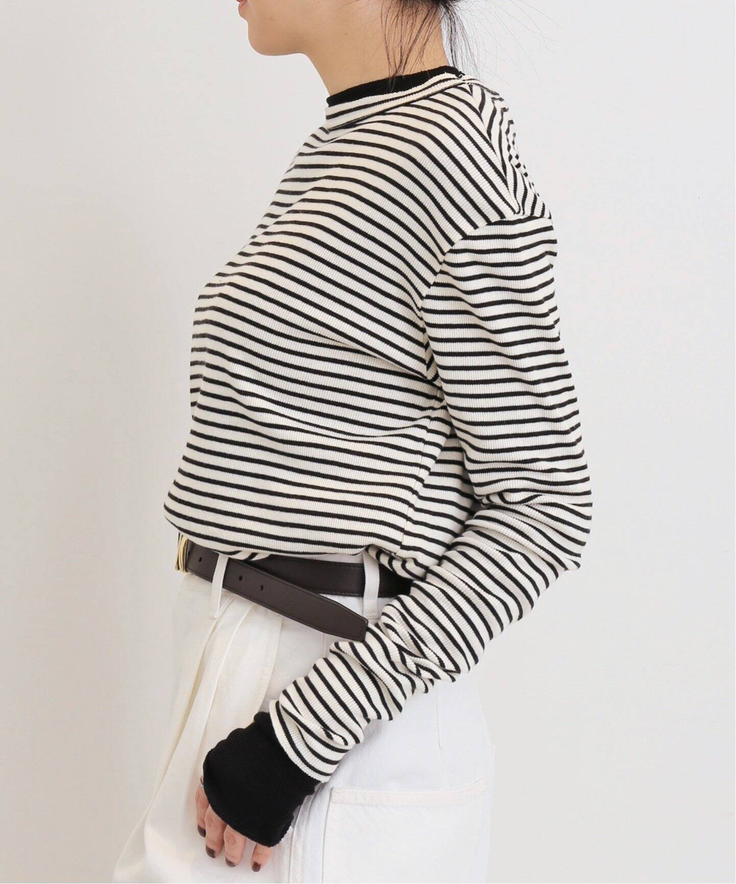 BORDER RIB LONGSLEEVE T-SHIRT（Tシャツ／カットソー）｜L  