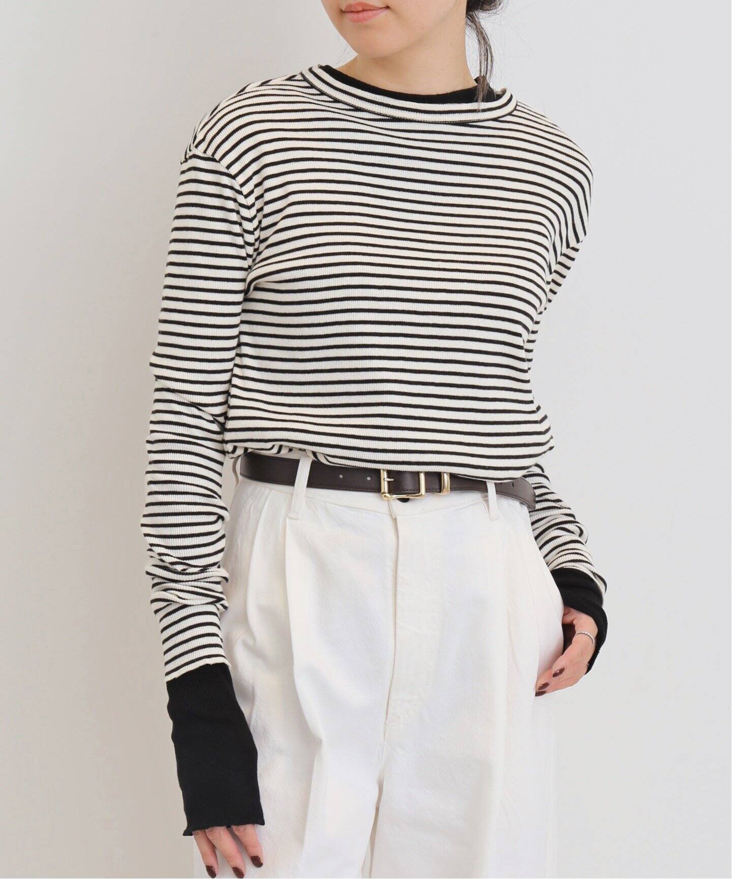 BORDER RIB LONGSLEEVE T-SHIRT（Tシャツ／カットソー）｜L  