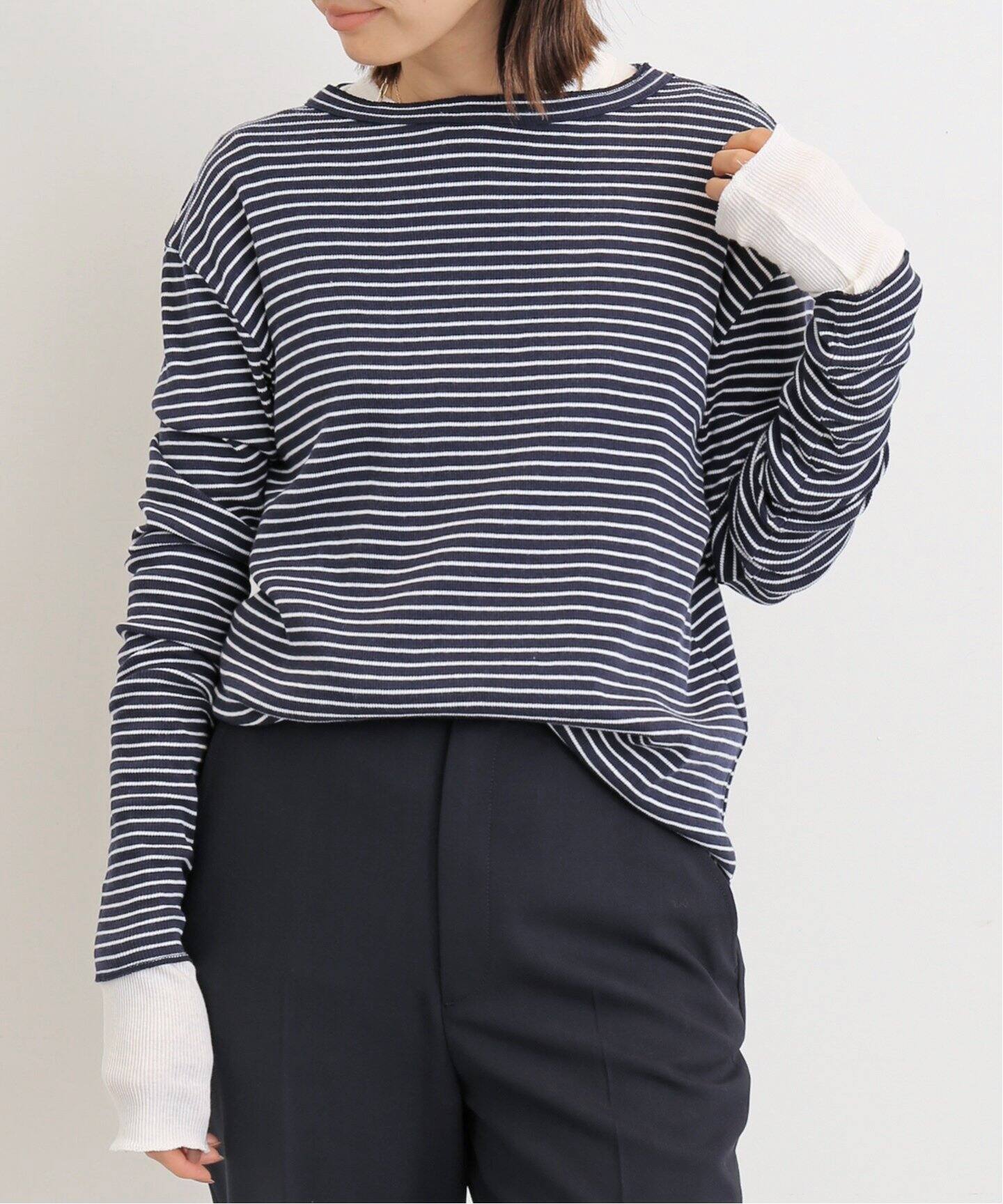 BORDER RIB LONGSLEEVE T-SHIRT（Tシャツ／カットソー）｜L  
