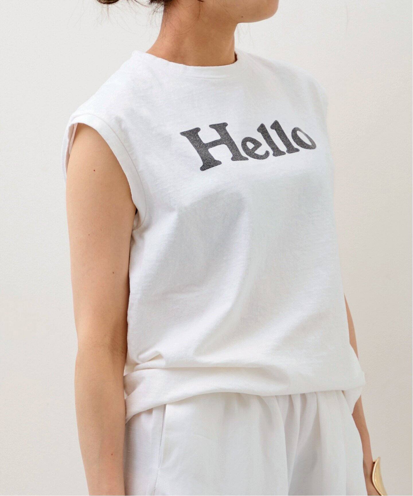 マディソンブルーHelloTシャツノースリーブと薄いブルーミモレスカートセット MADISON BLUE/マディソン ブルー】 HELLO NOSLEEVE TEE（Tシャツ
