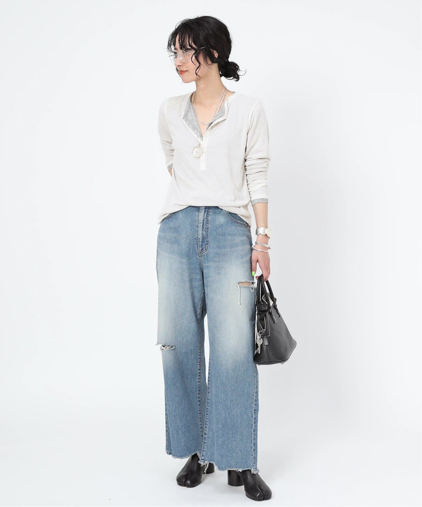 AP STUDIOメロータッチヘンリーネックTシャツ　ホワイトタグあり セール】メロータッチヘンリーネックTシャツ（Tシャツ