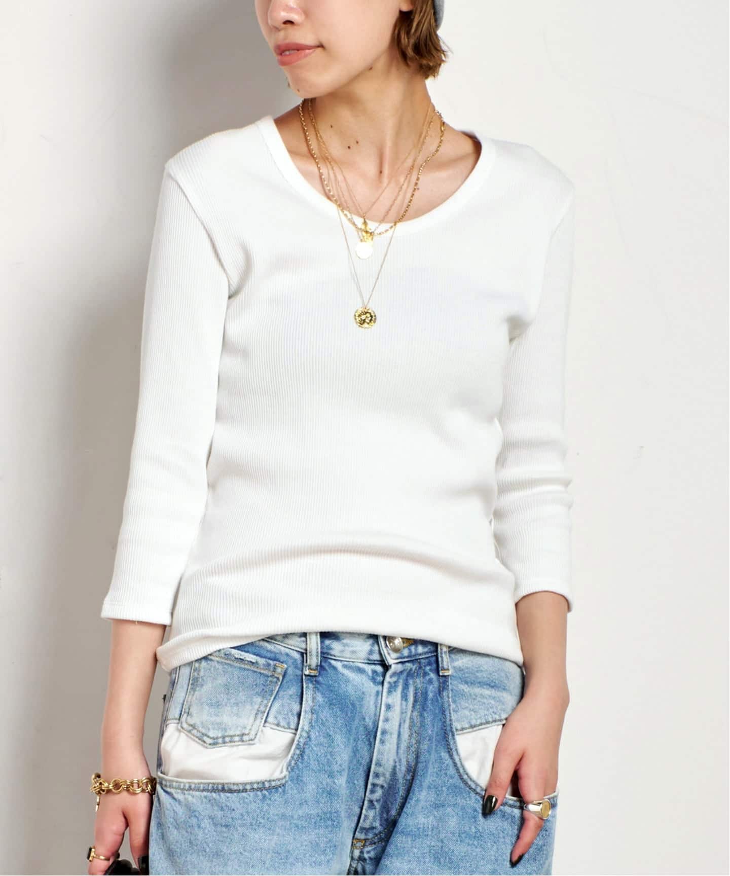 リブUネックプルオーバー（Tシャツ／カットソー）｜AP STUDIO