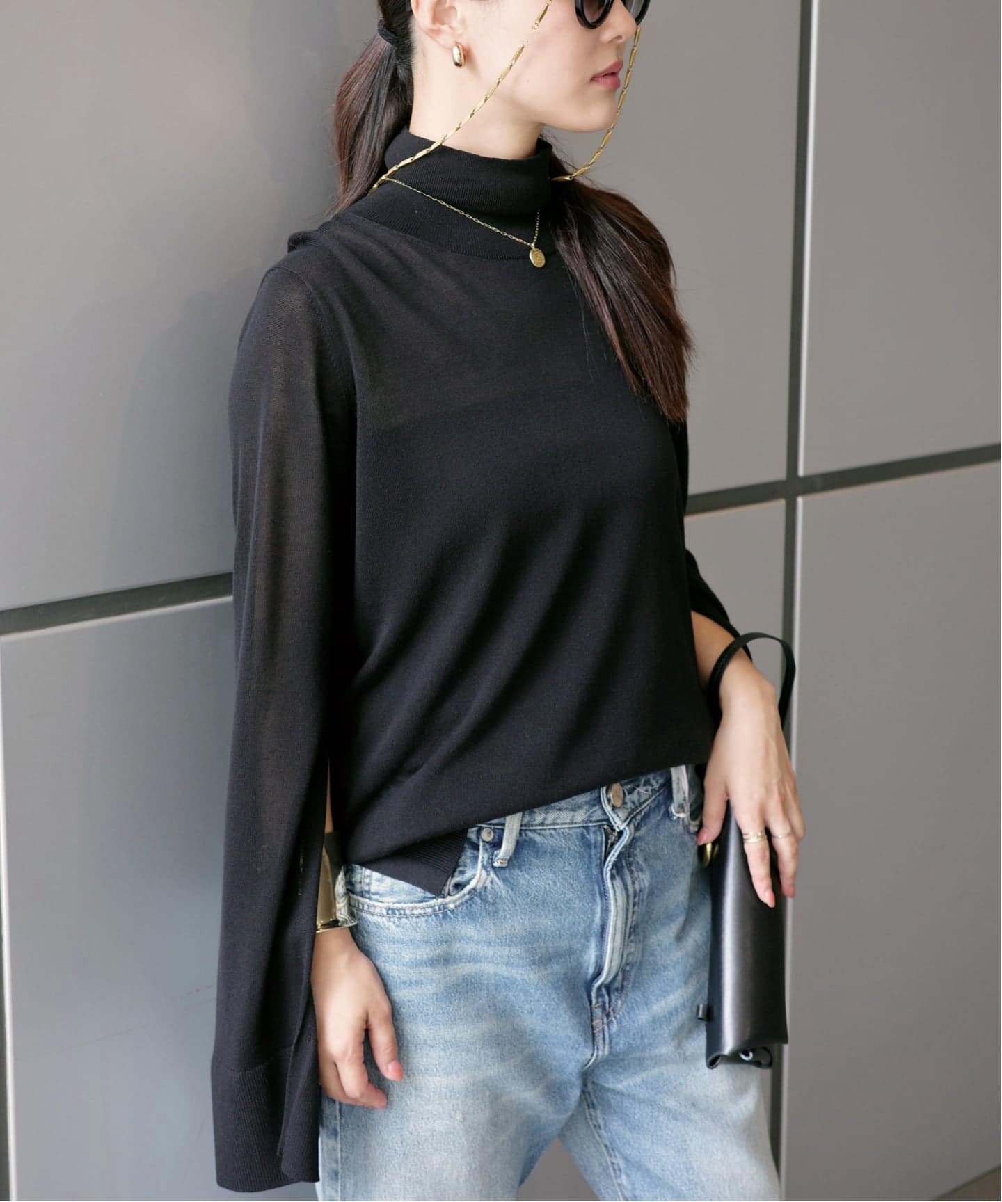TOTEME トーテム  長袖ニット　開襟  S ブラック TOTEME/トーテム】SLIT SLEEVE TURTLENECK（ニット／セーター