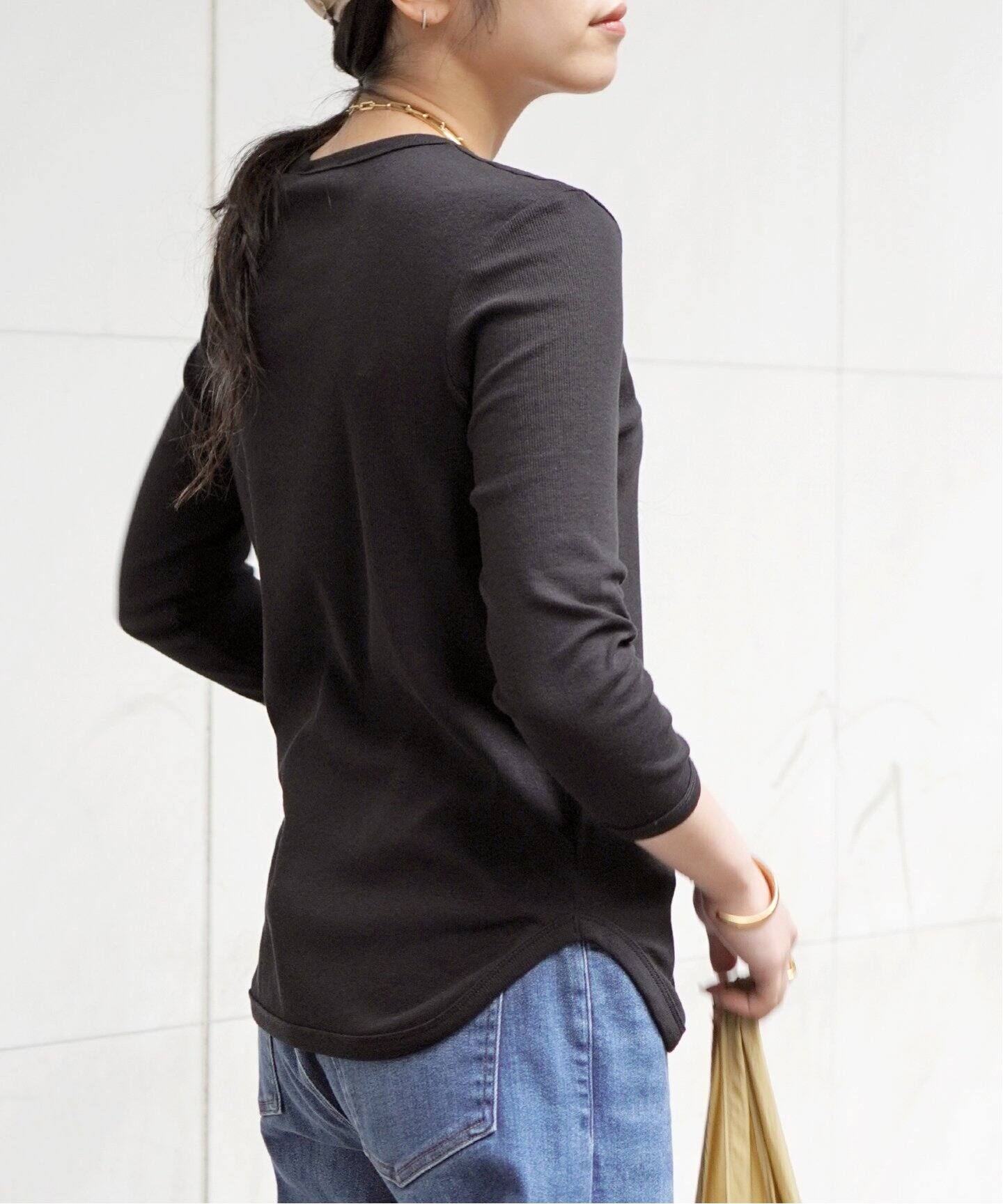TEURN STUDIOS/ターンスタジオ】3/4 sleeved rib top（Tシャツ