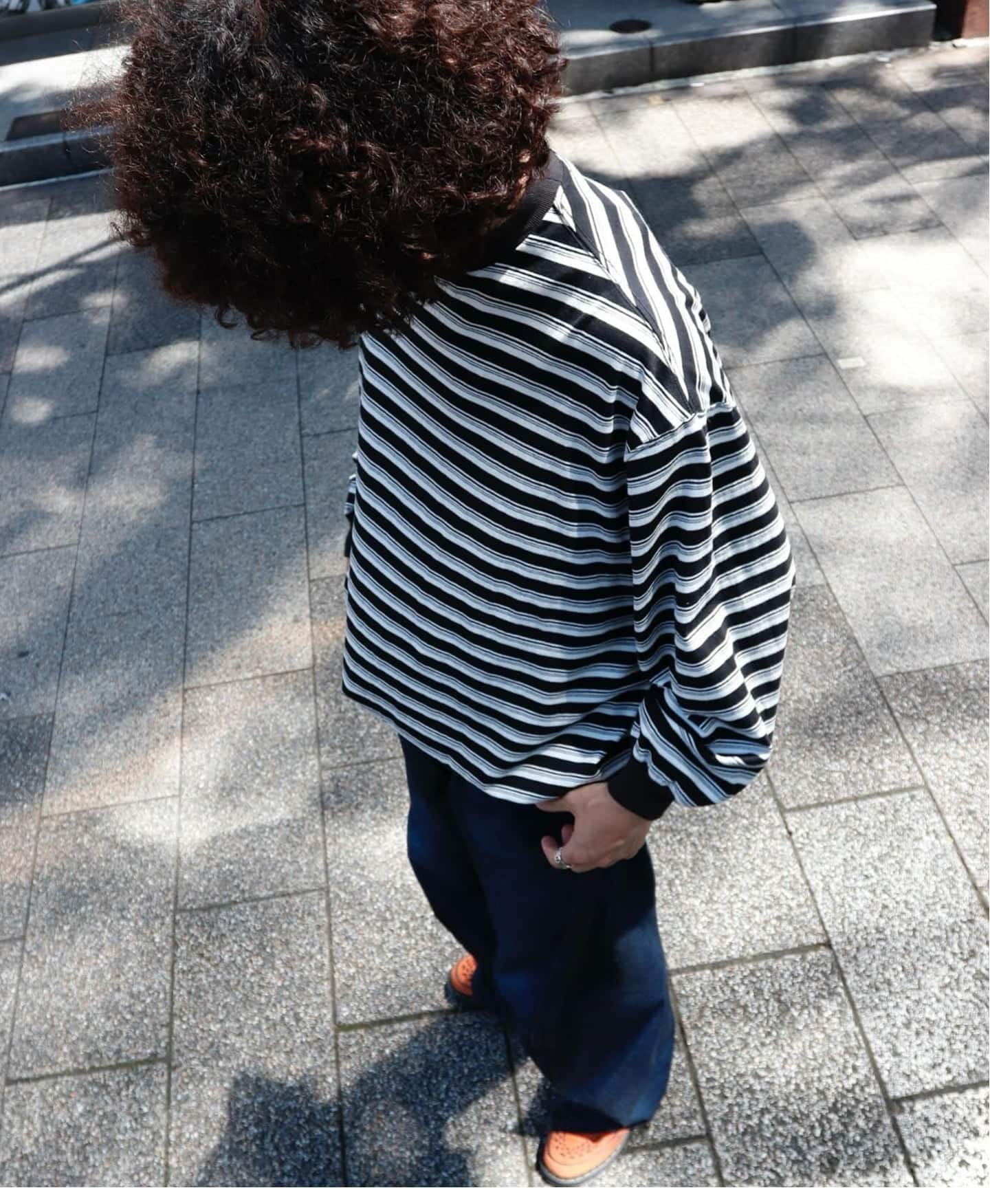 is-ness / イズネス BALLOON STRIPES LONG SLEEVE T-SH（Tシャツ