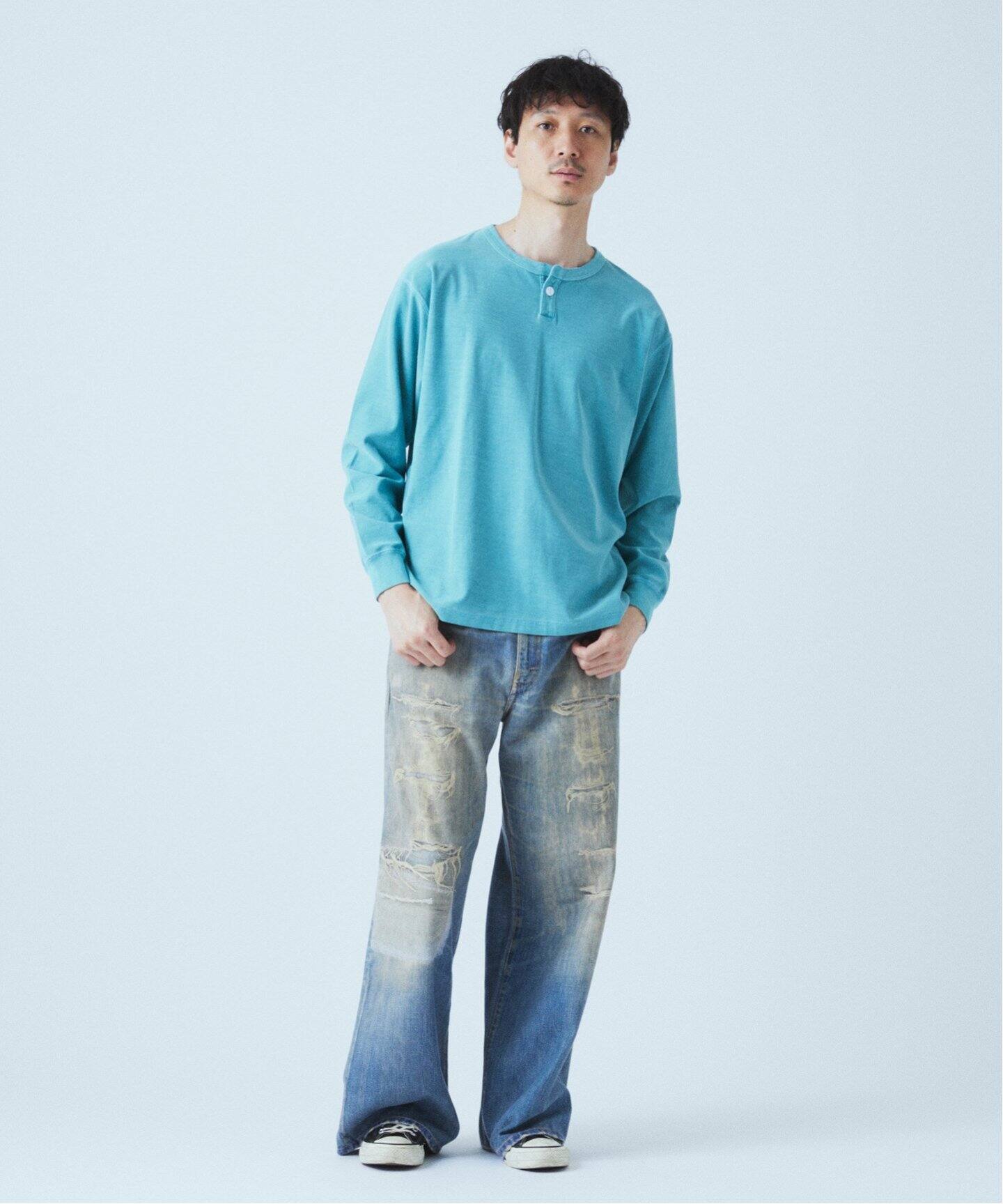OE バック ピグメント ヘンリー ネック ロンT（Tシャツ／カットソー