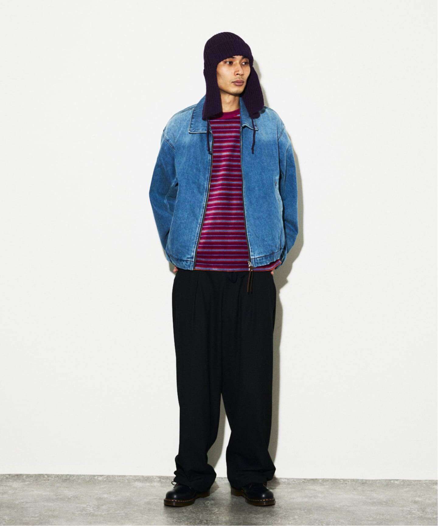 ベロア マイクロ ボーダー クルーネック ロンT（Tシャツ／カットソー