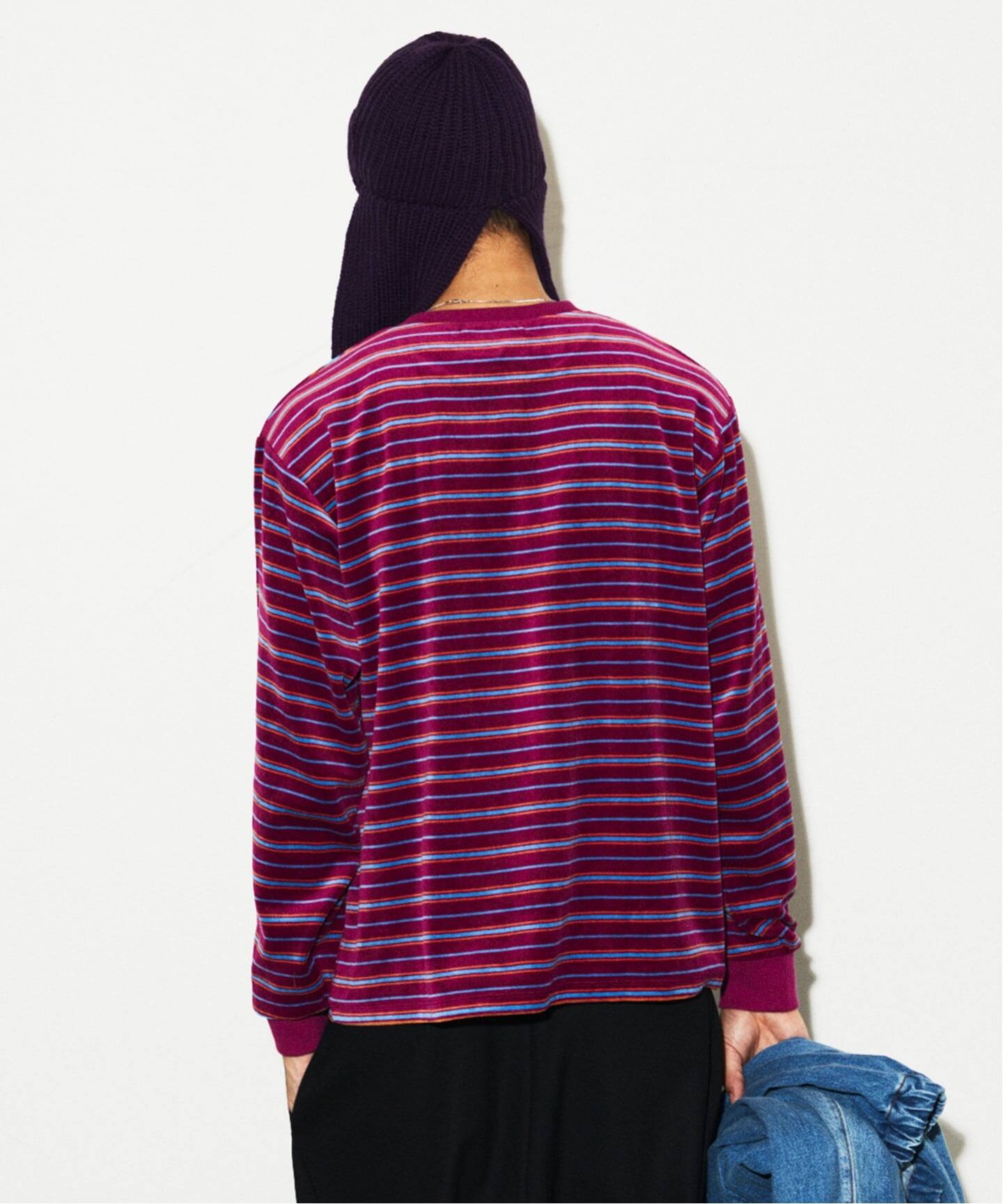 ベロア マイクロ ボーダー クルーネック ロンT（Tシャツ／カットソー