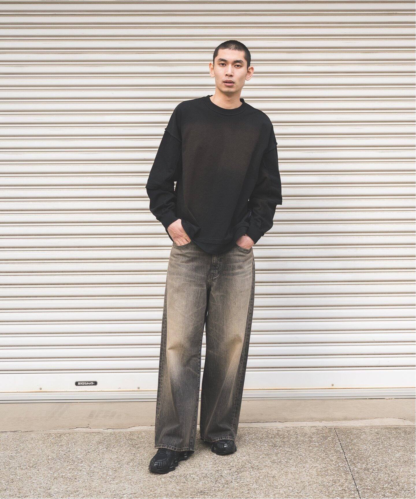 LCT-2502-004 カットソー フェイク レイヤード トップス シャツ セール】フェイクレイヤードロングスリーブTEE（Tシャツ