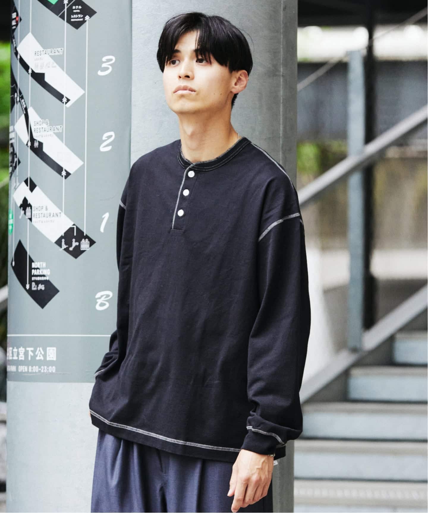 白黒セット　ヘルスニット ジャーナルスタンダード別注 ヘンリーネック ロンT Healthknit tシャツ × JOURNAL STANDARD / 別注 ヘンリーネック