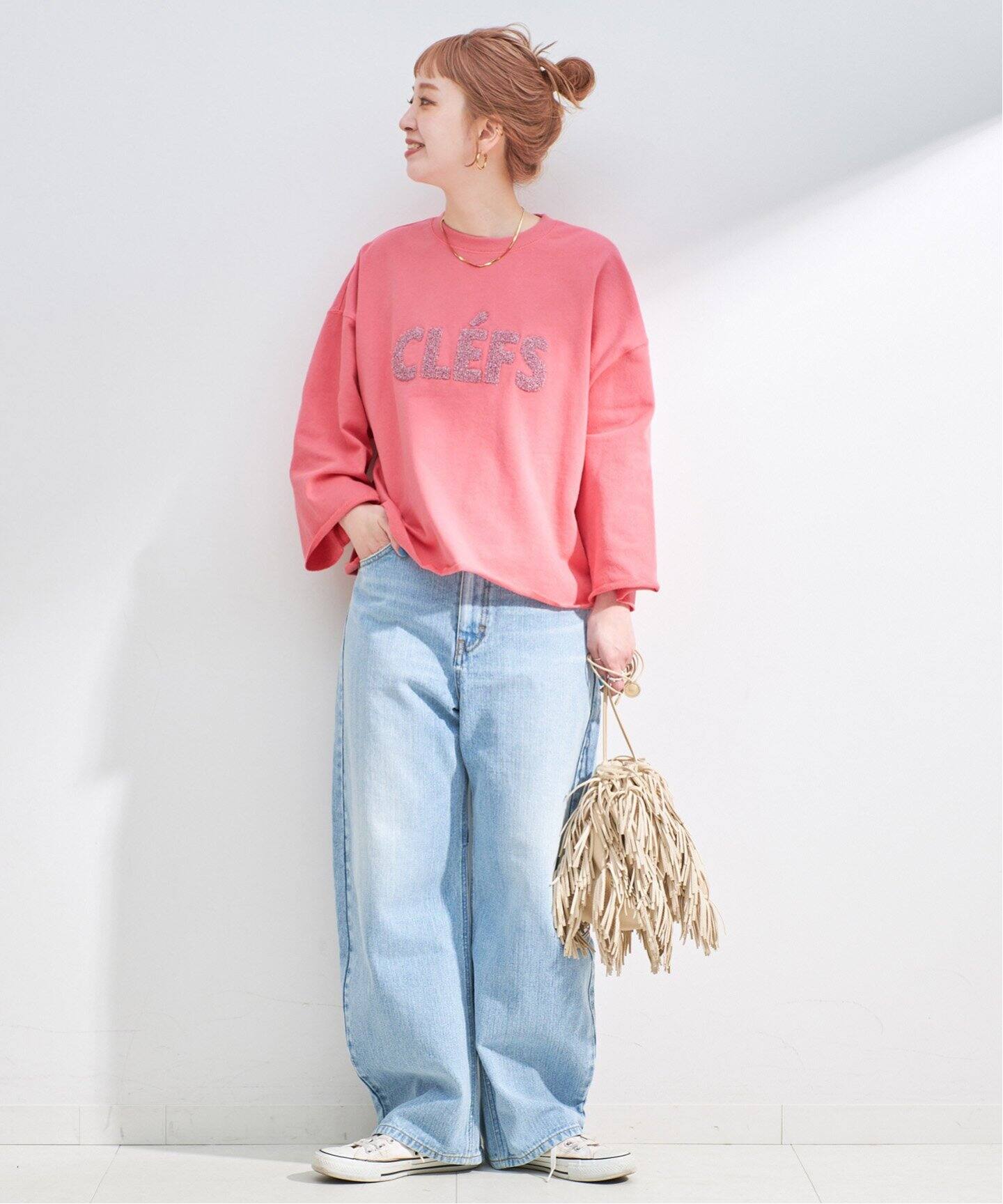 手洗い可 / ラメサガラ刺繍7分袖プルオーバー（スウェット）｜B.C