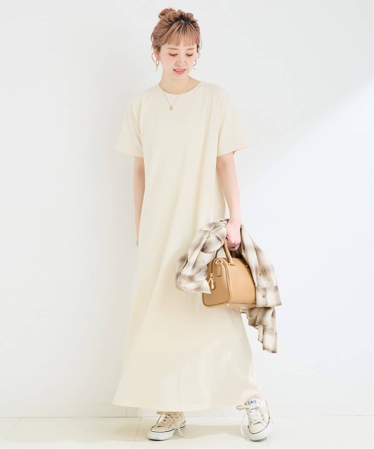 Heve フレアシルエット 半袖 cussil/クシル】TRストレッチルーズシルエットハイウエスト