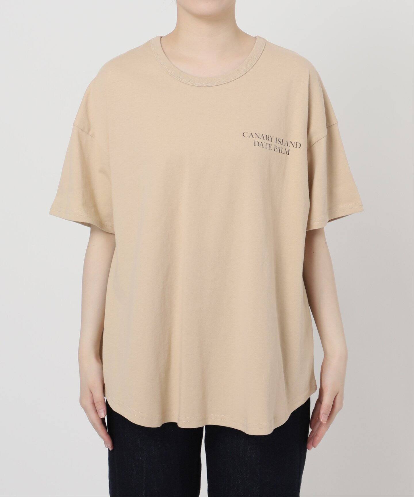 45R 半袖 クルーネック Tシャツ カットソー 3 ボタニカル柄 ベージュ♪ 45R 半袖 クルーネック Tシャツ カットソー 3 ボタニカル柄 ベージュ