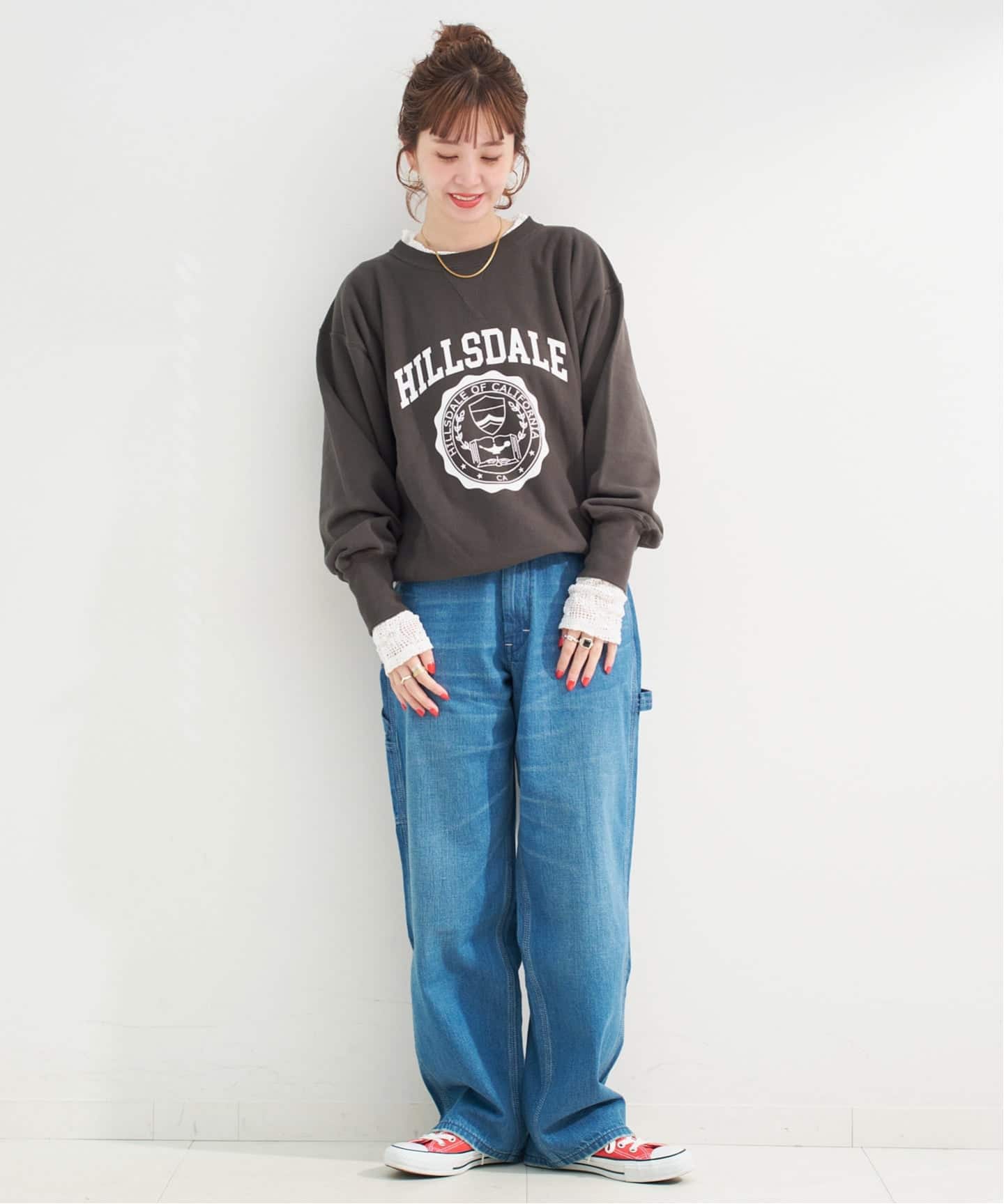 美品 完売品 BEARDSLEY デニムプルオーバー ホワイト 予約》手洗い可 / ストレッチフラワーレースプルオーバー（T