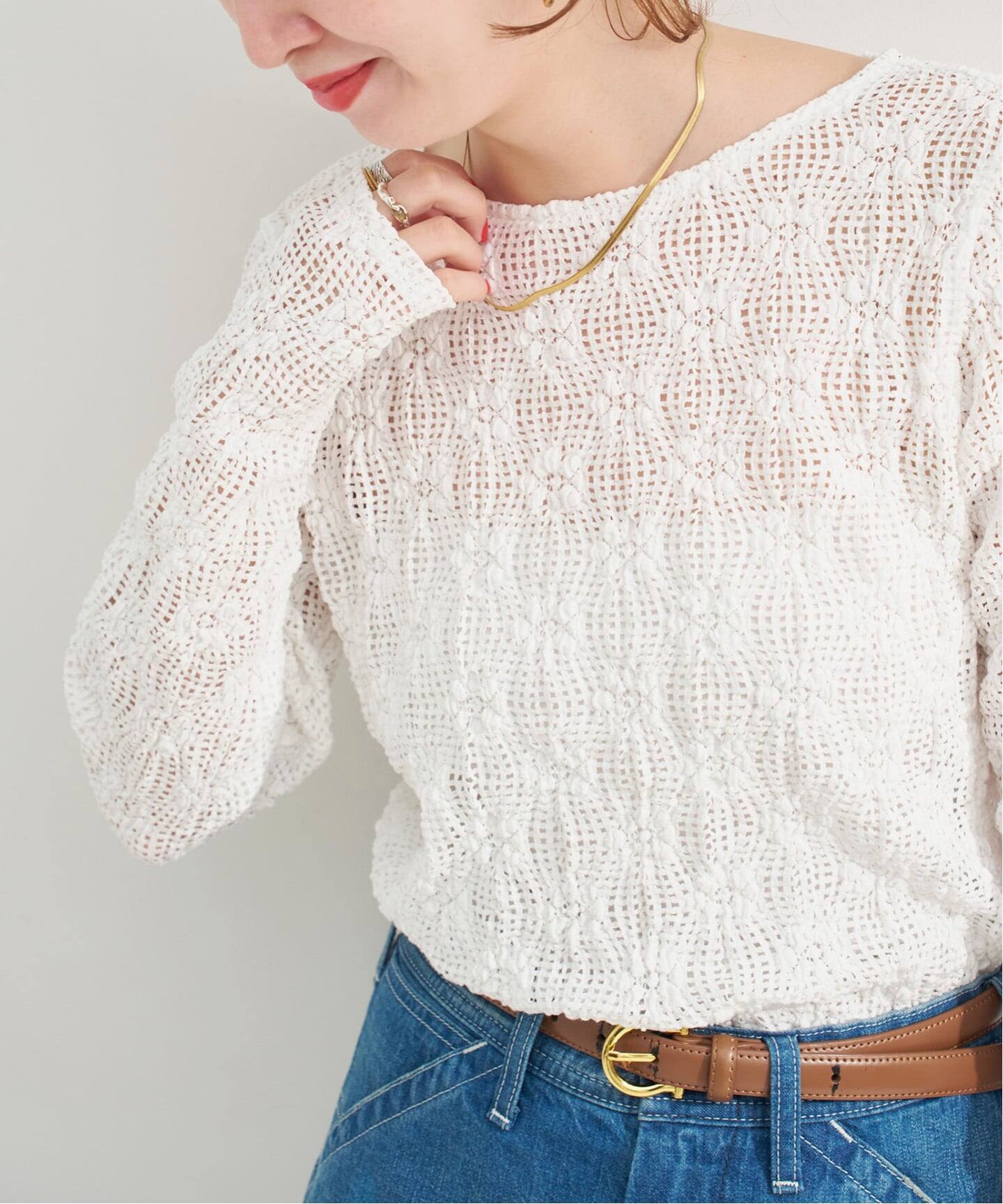 追加予約》手洗い可 / ストレッチフラワーレースプルオーバー（T