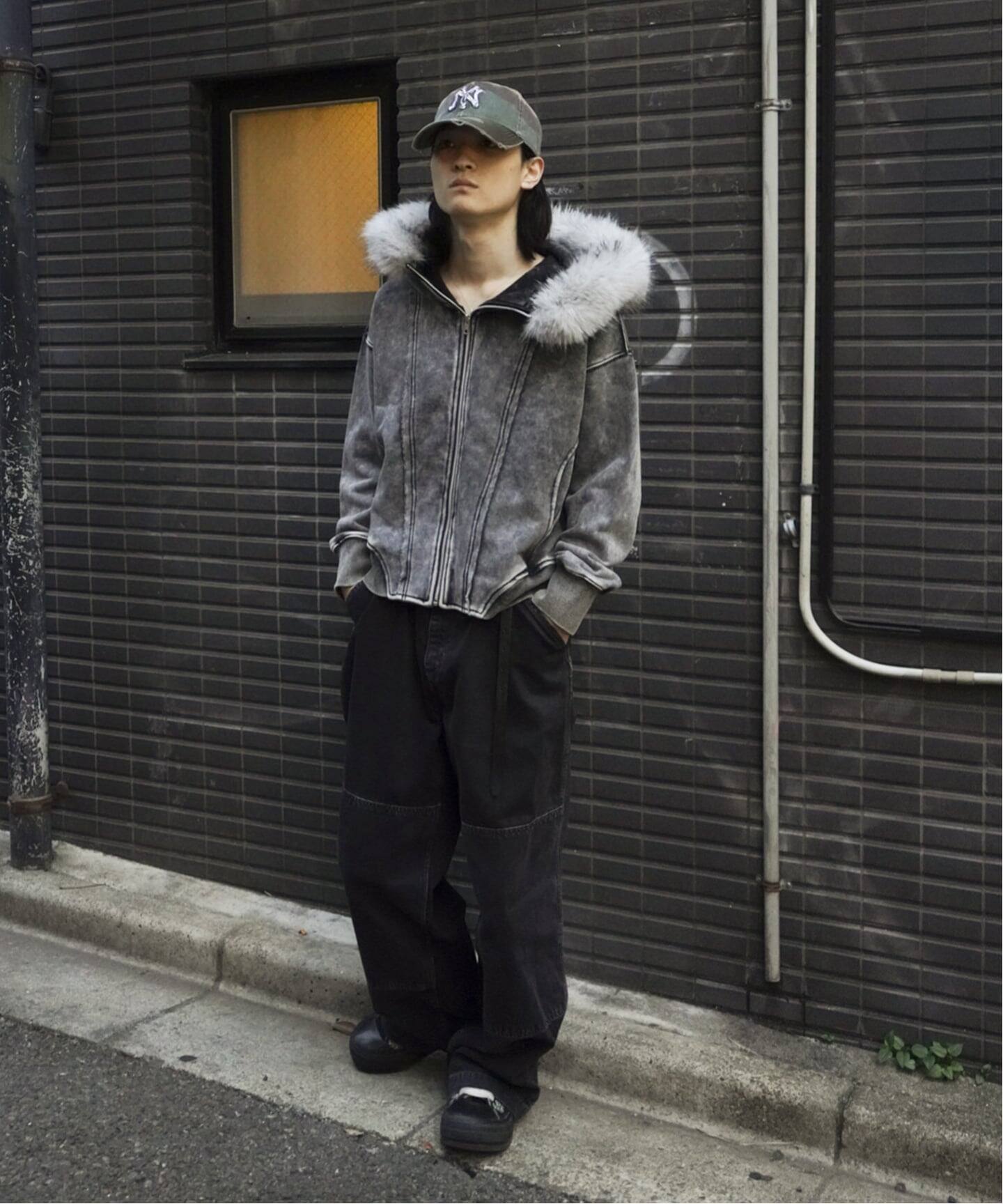 ウォッシュ加工 ファー ジップパーカー / Washed Faux Fur Zip Hoodie