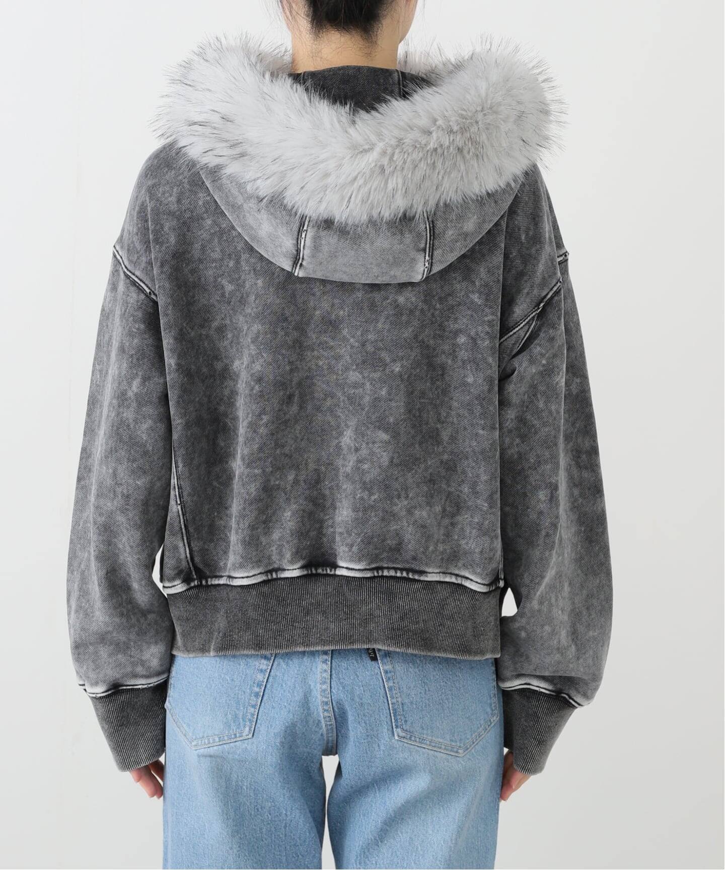 ウォッシュ加工 ファー ジップパーカー / Washed Faux Fur Zip Hoodie