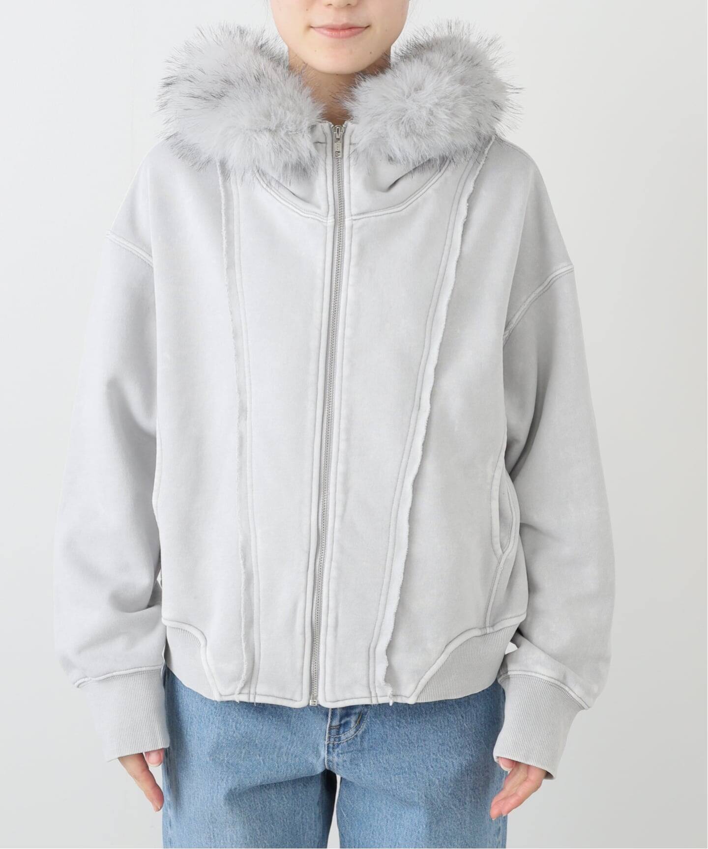 ウォッシュ加工 ファー ジップパーカー / Washed Faux Fur Zip Hoodie