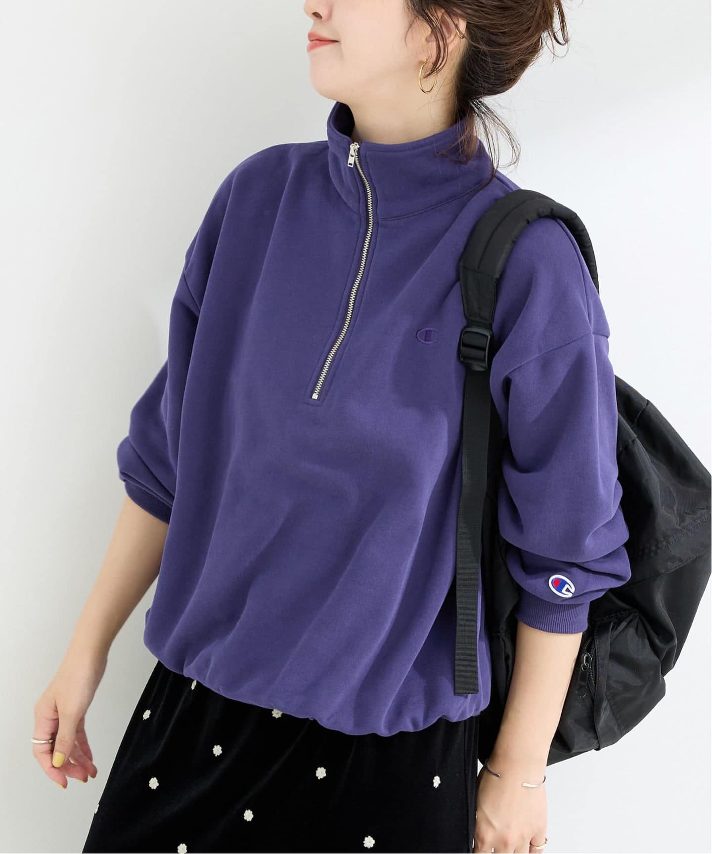 《予約》ウォッシャブル / Champion/チャンピオン CVC French Terry HALF ZIP SWEAT