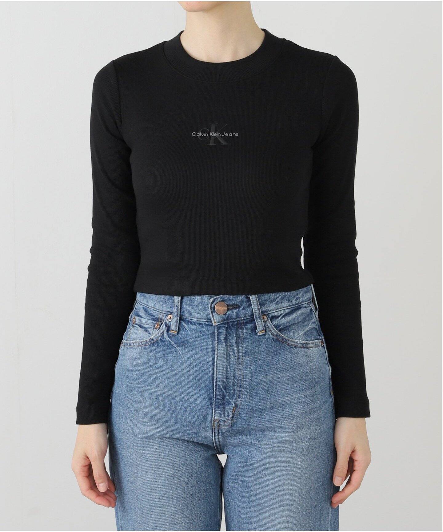 売れ筋商品|||カルバンクライン Tシャツ レディース トップス MONOGRAM BABY TEE - Print T-shirt - black 47AB802_UB1_main