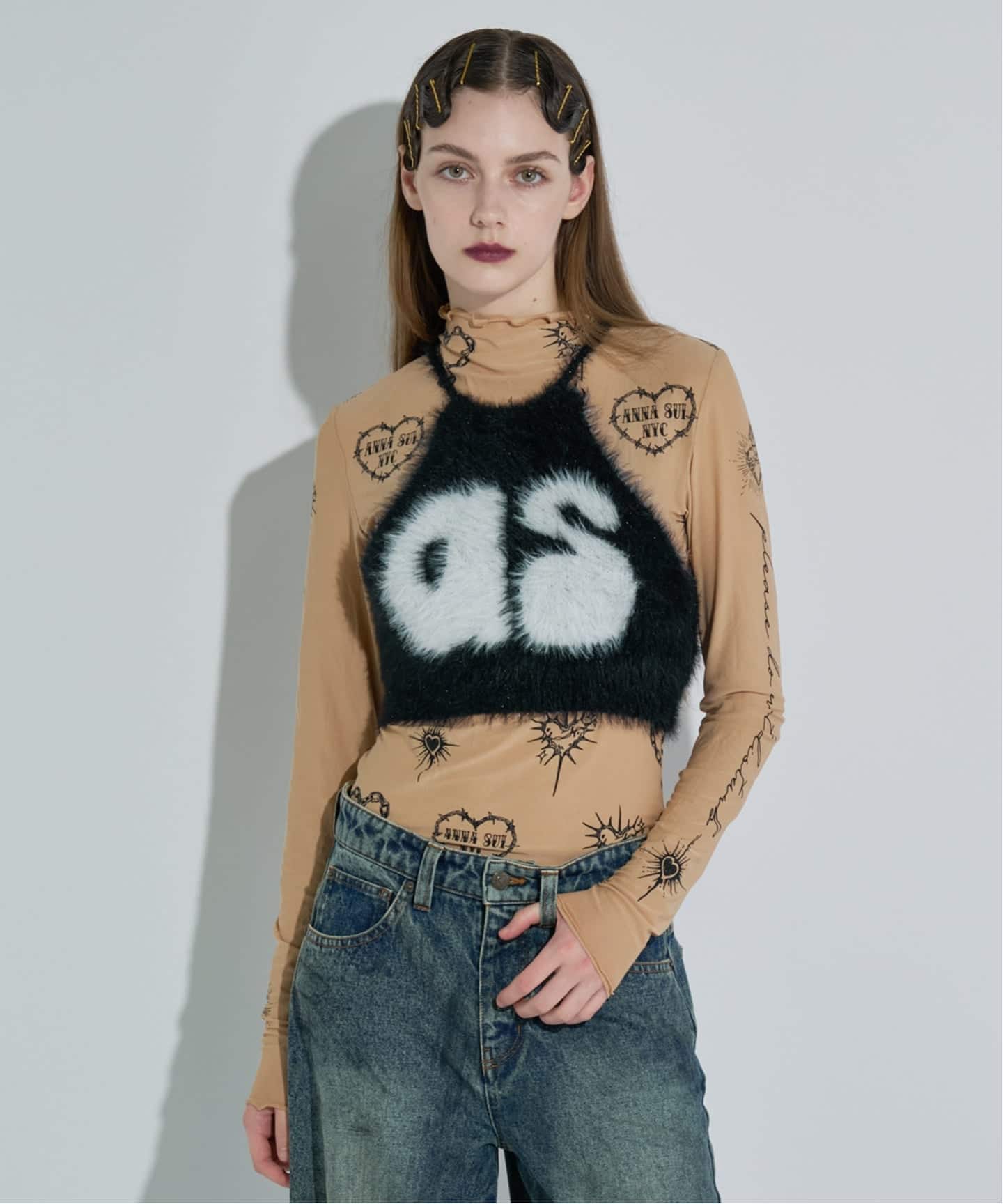 ANNA SUI NYC / アナスイエヌワイシー ハート総柄シアートップス