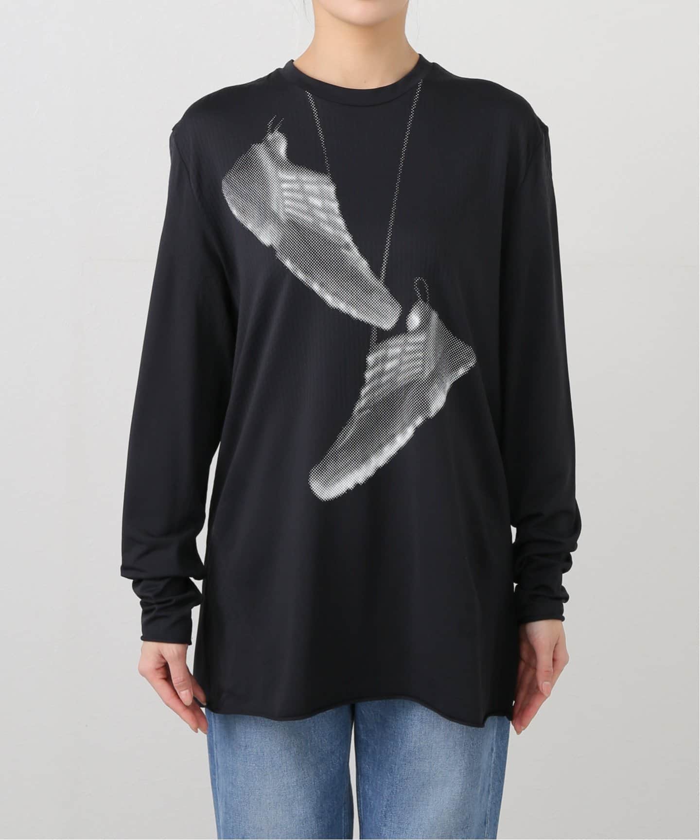 【MM6×Salomon】スニーカープリント ナイロンTシャツ ブラック MM6 x SALOMON T-SHIRT Deep Black（エムエムシックス x