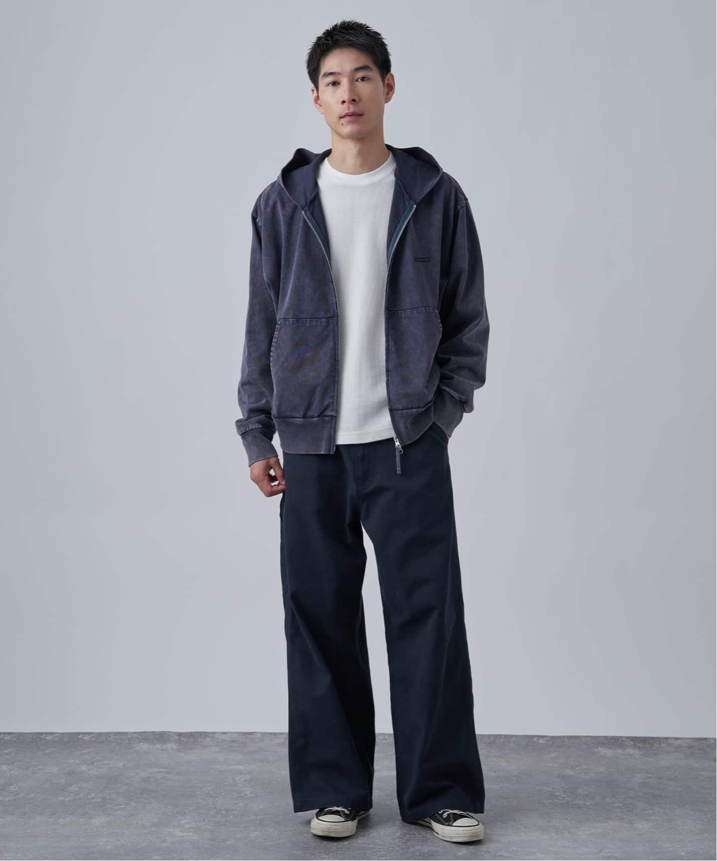 パーカsatochin様 ANTS & ELEPHANTS】ブリーチ加工 ショート丈 ダブルジップパーカー