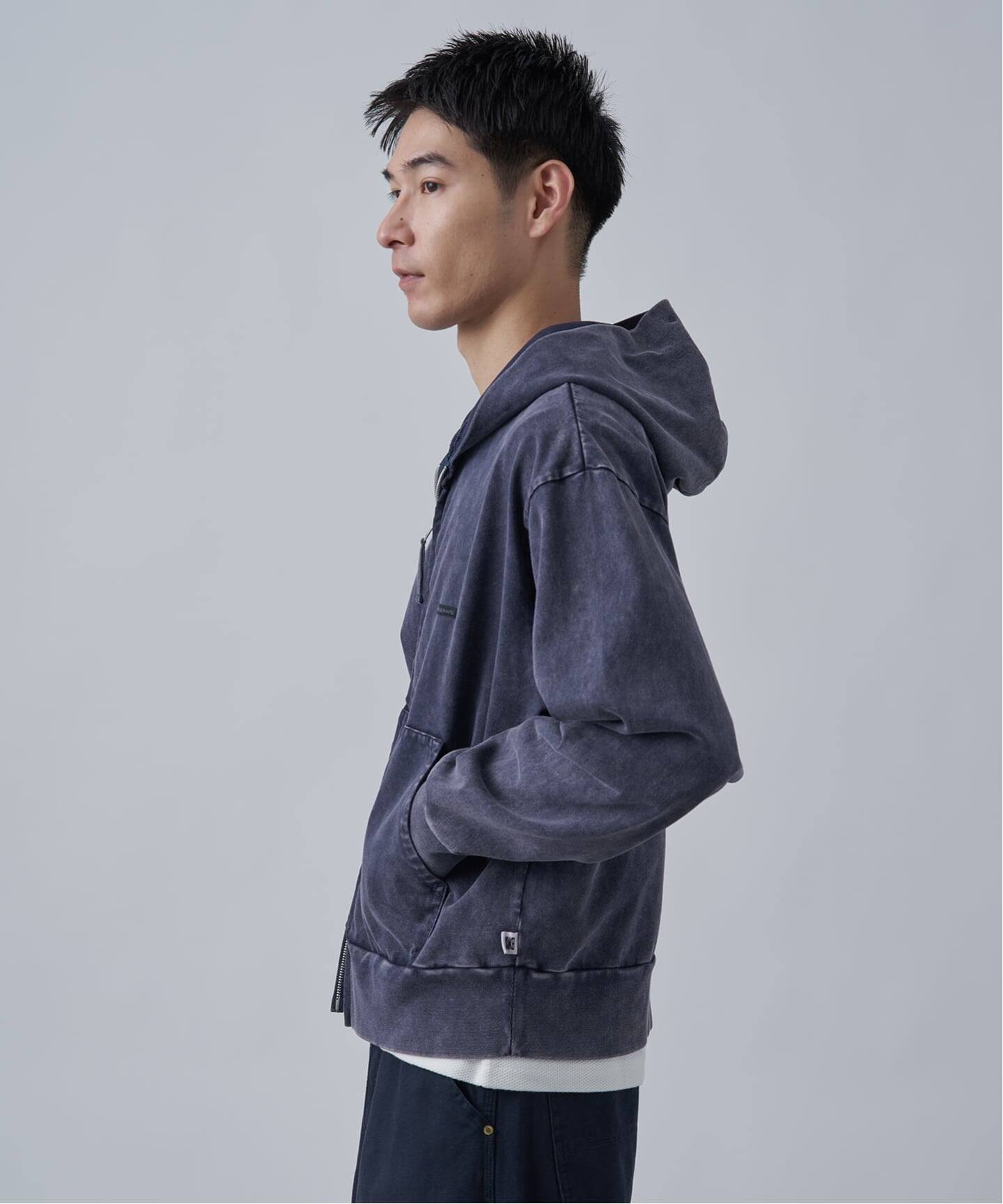 ANTS & ELEPHANTS】ブリーチ加工 ショート丈 ダブルジップパーカー