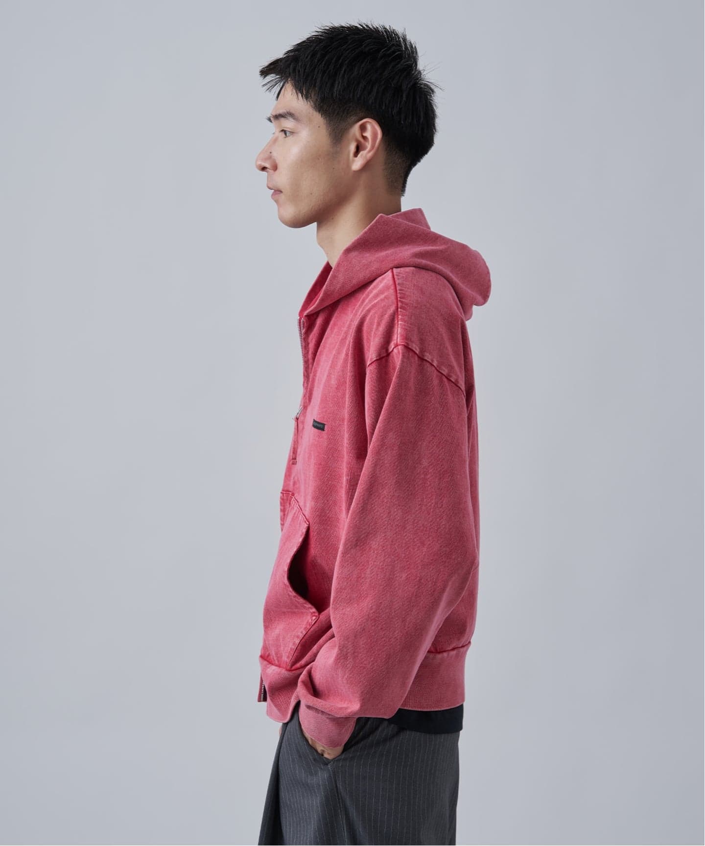 ANTS & ELEPHANTS】ブリーチ加工 ショート丈 ダブルジップパーカー