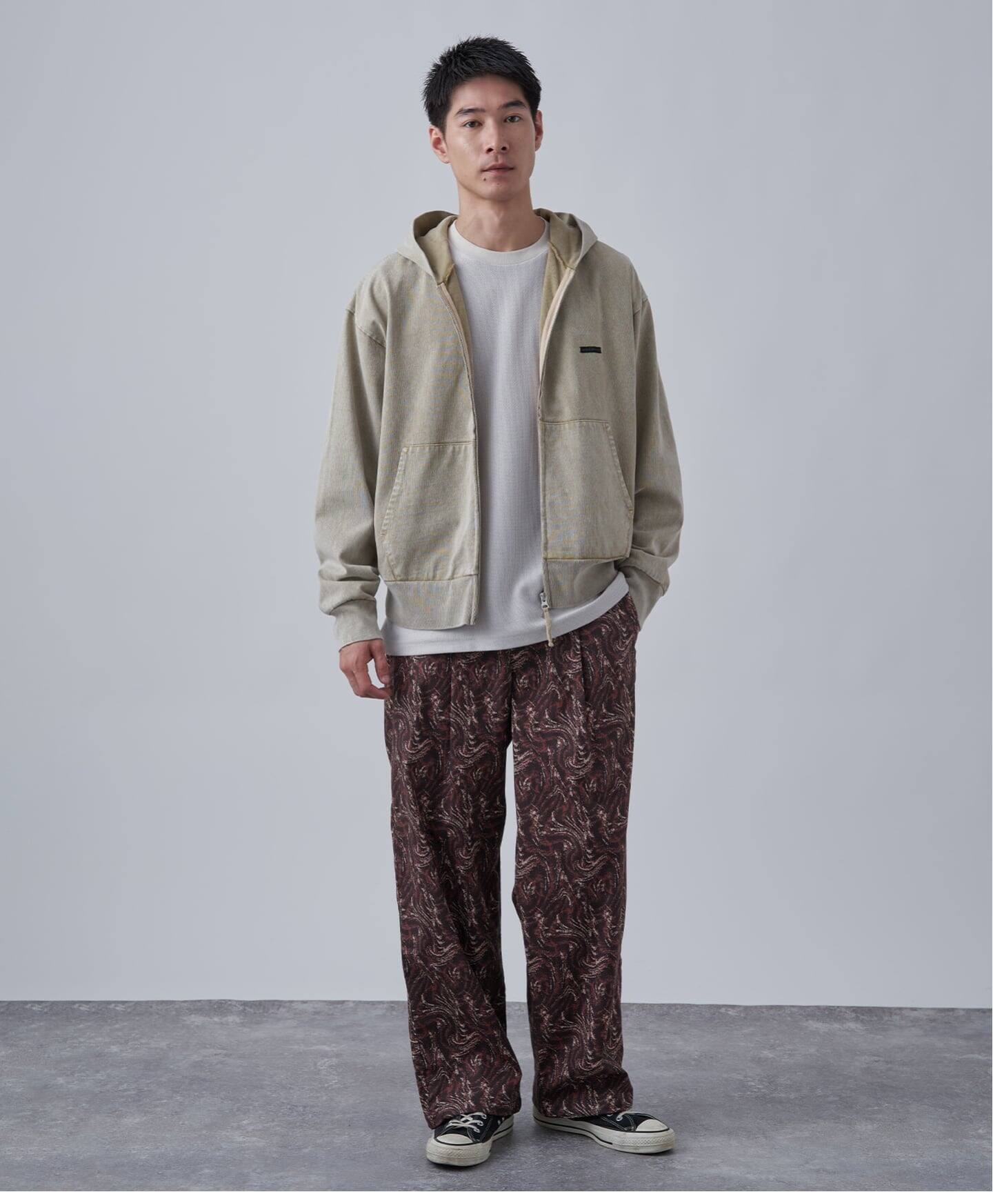 ANTS & ELEPHANTS】ブリーチ加工 ショート丈 ダブルジップパーカー