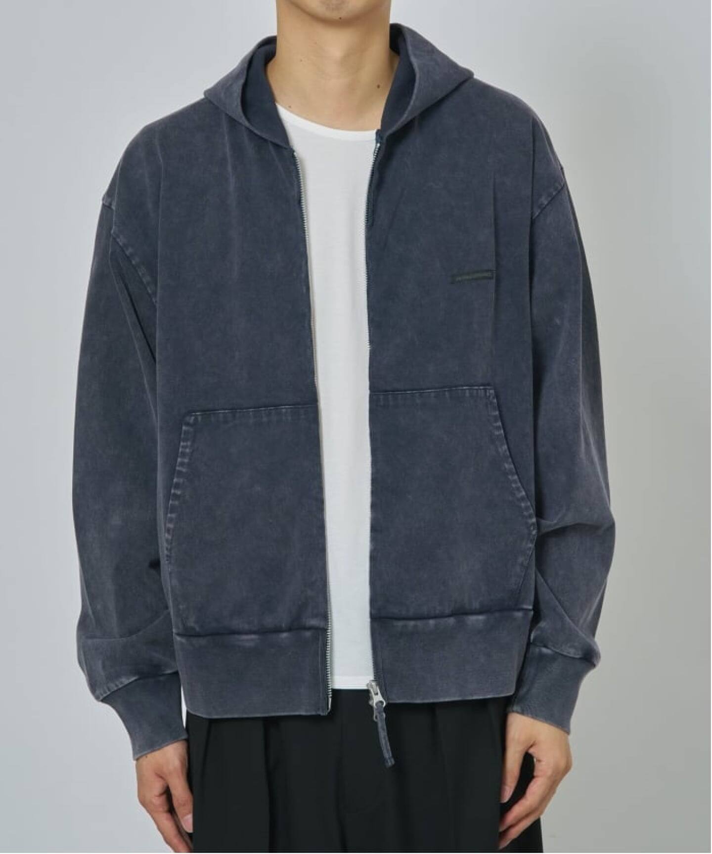 ANTS & ELEPHANTS】ブリーチ加工 ショート丈 ダブルジップパーカー