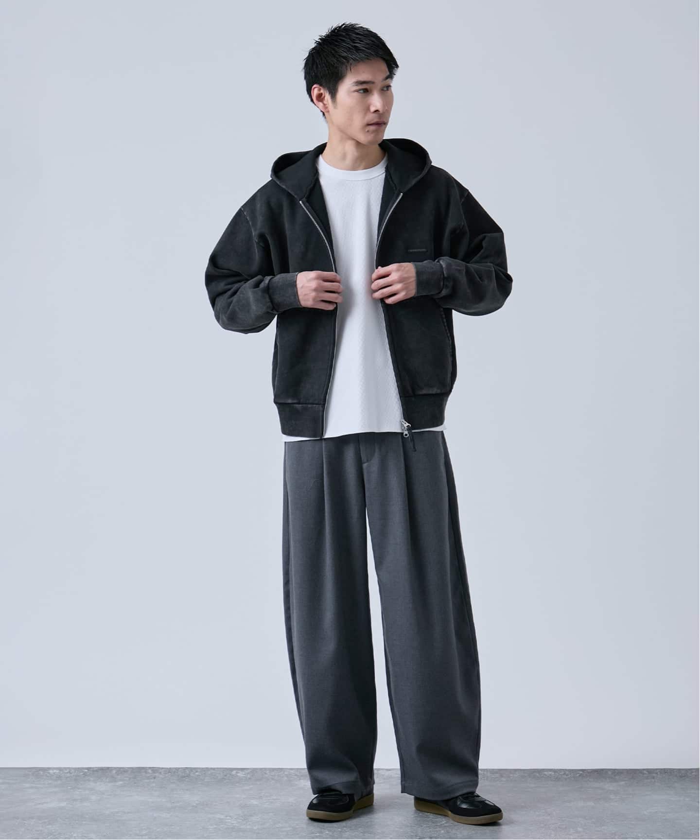 【NEW】ベーセーストック（B．C STOCK）/【ANTS & ELEPHANTS】ブリーチ加工 ショート丈 ダブルジップ裏毛パーカー ANTS & ELEPHANTS】ブリーチ加工 ショート丈 ダブルジップ裏毛パーカー