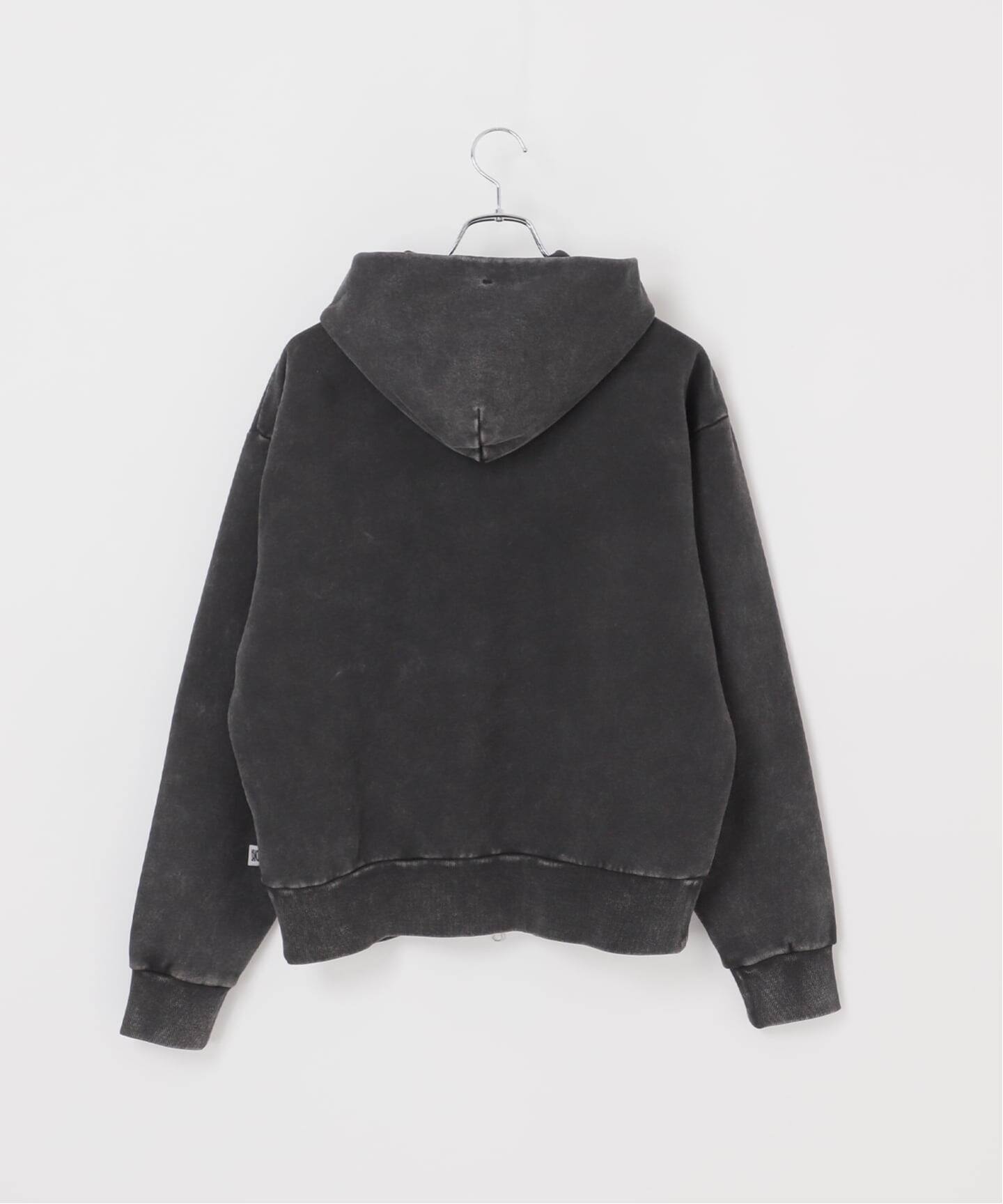 ANTS & ELEPHANTS】ブリーチ加工 ショート丈 ダブルジップ裏毛パーカー