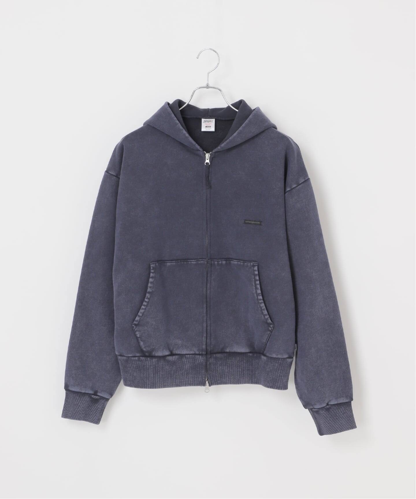 ANTS & ELEPHANTS】ブリーチ加工 ショート丈 ダブルジップ裏毛パーカー