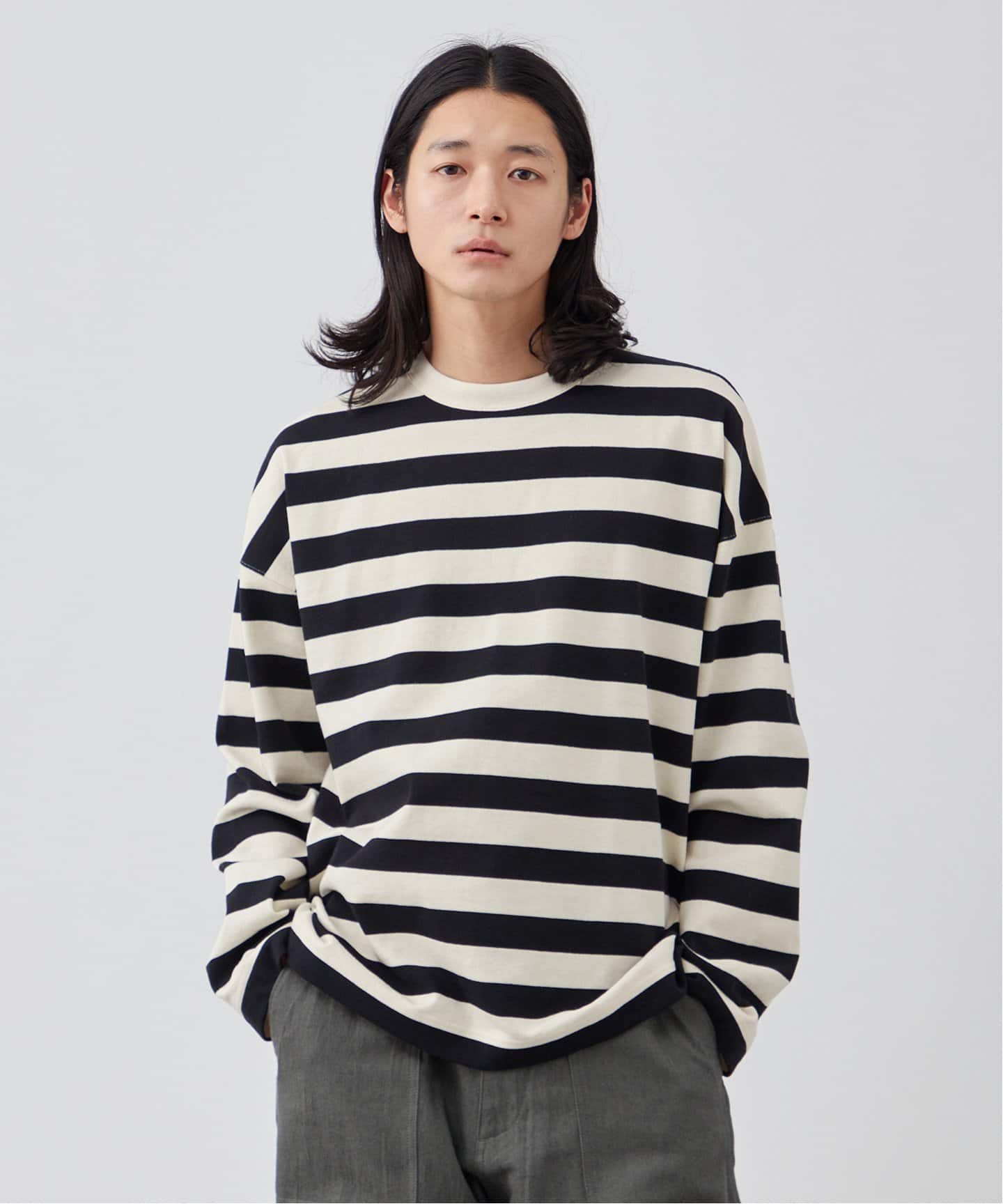 販売会限定 KAJAボーダーロンT ブラック OVY サイズ1 ANTS & ELEPHANTS】ヘビーウェイト ボーダーロンTEE（Tシャツ