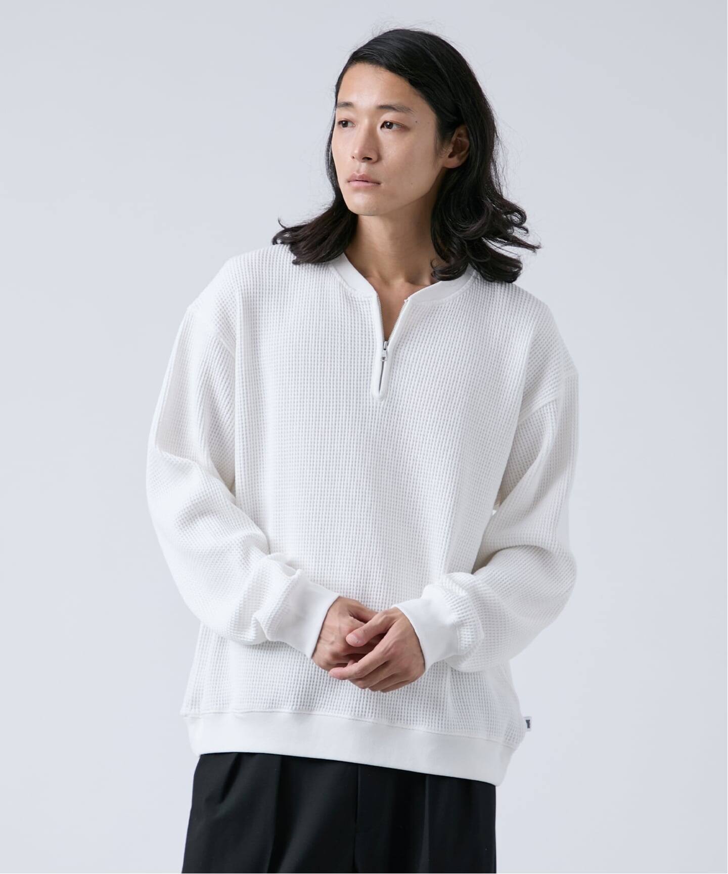 ANTS & ELEPHANTS】ジップ ワッフルヘンリーネックスウェット