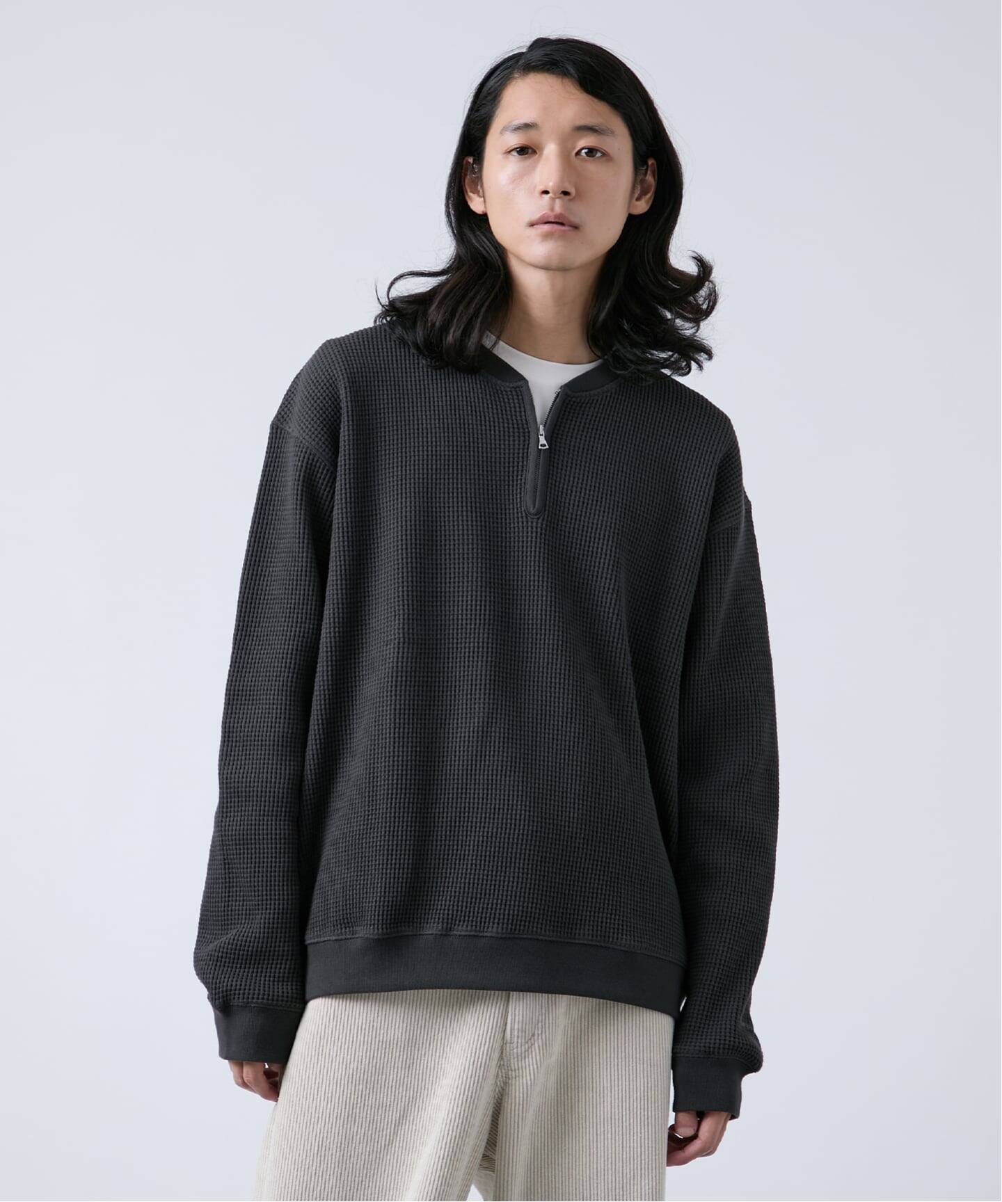 ANTS & ELEPHANTS】ジップ ワッフルヘンリーネックスウェット