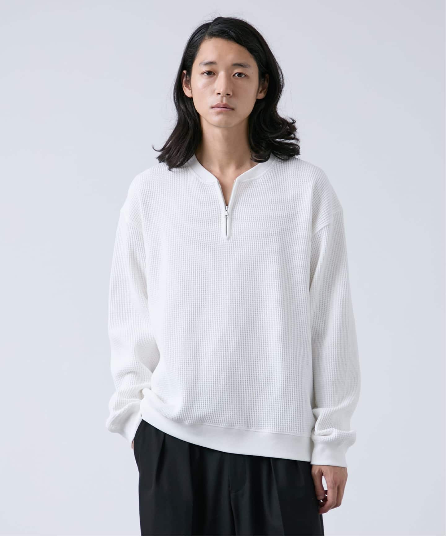 ANTS & ELEPHANTS】ジップ ワッフルヘンリーネックスウェット