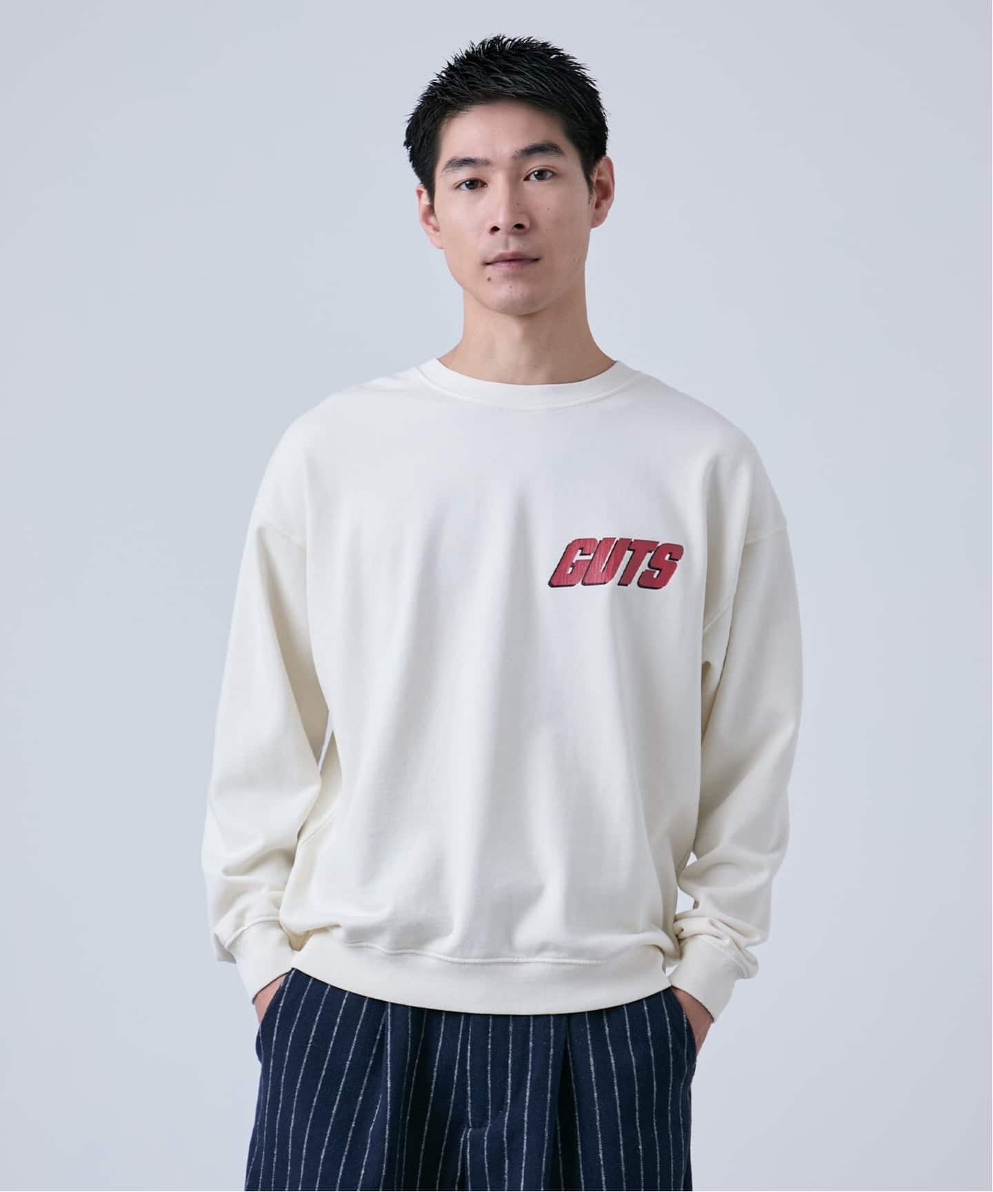 ホワイト クルーネック スウェット WAAC X JONES】MEN クルーネックスウェット アイボリー