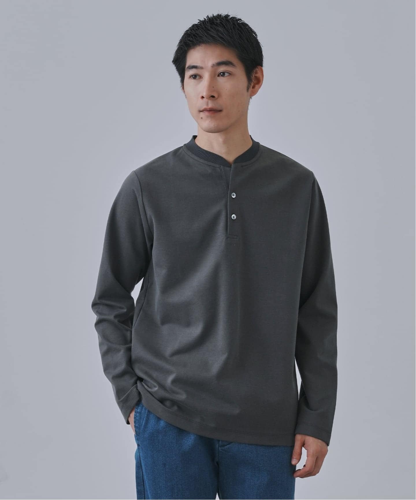 ツイルダンボール ヘンリーネックロンTEE（Tシャツ／カットソー）｜B.C