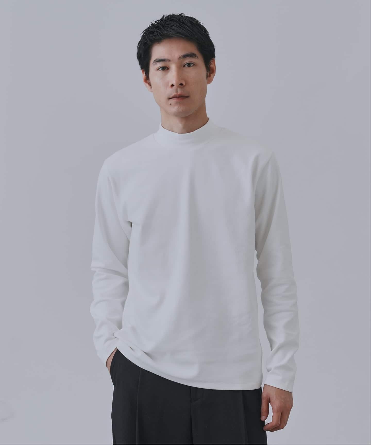 起毛 スムースモックネックロングスリーブTシャツ（Tシャツ